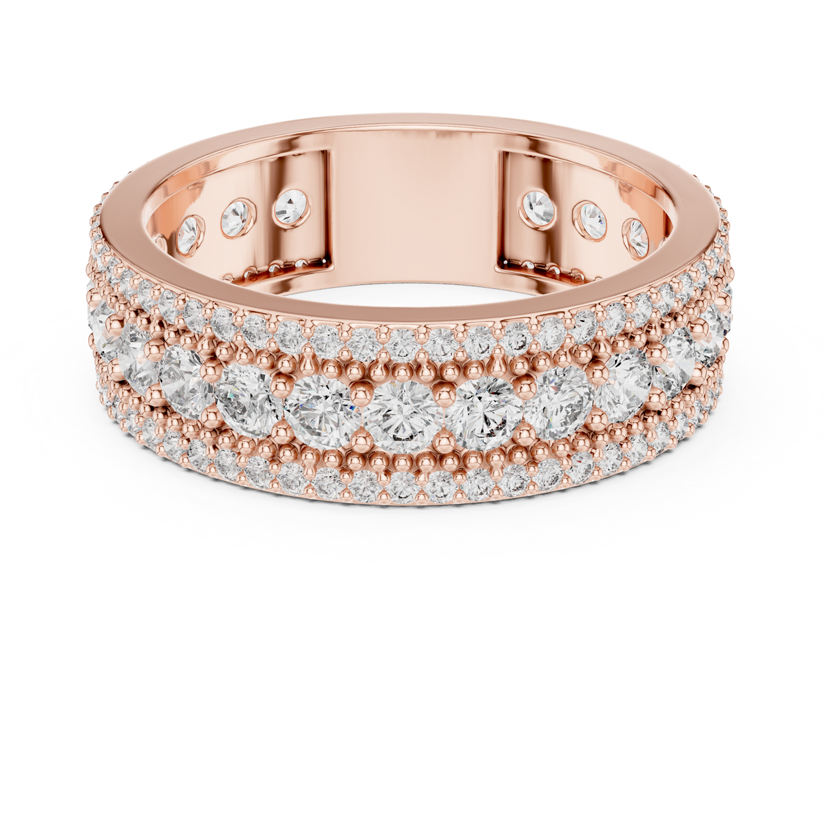 Triple-Row Round Stone Statement Band Ring