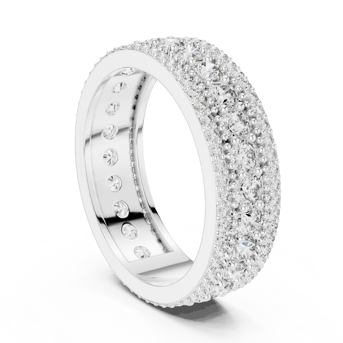 Triple-Row Round Stone Statement Band Ring