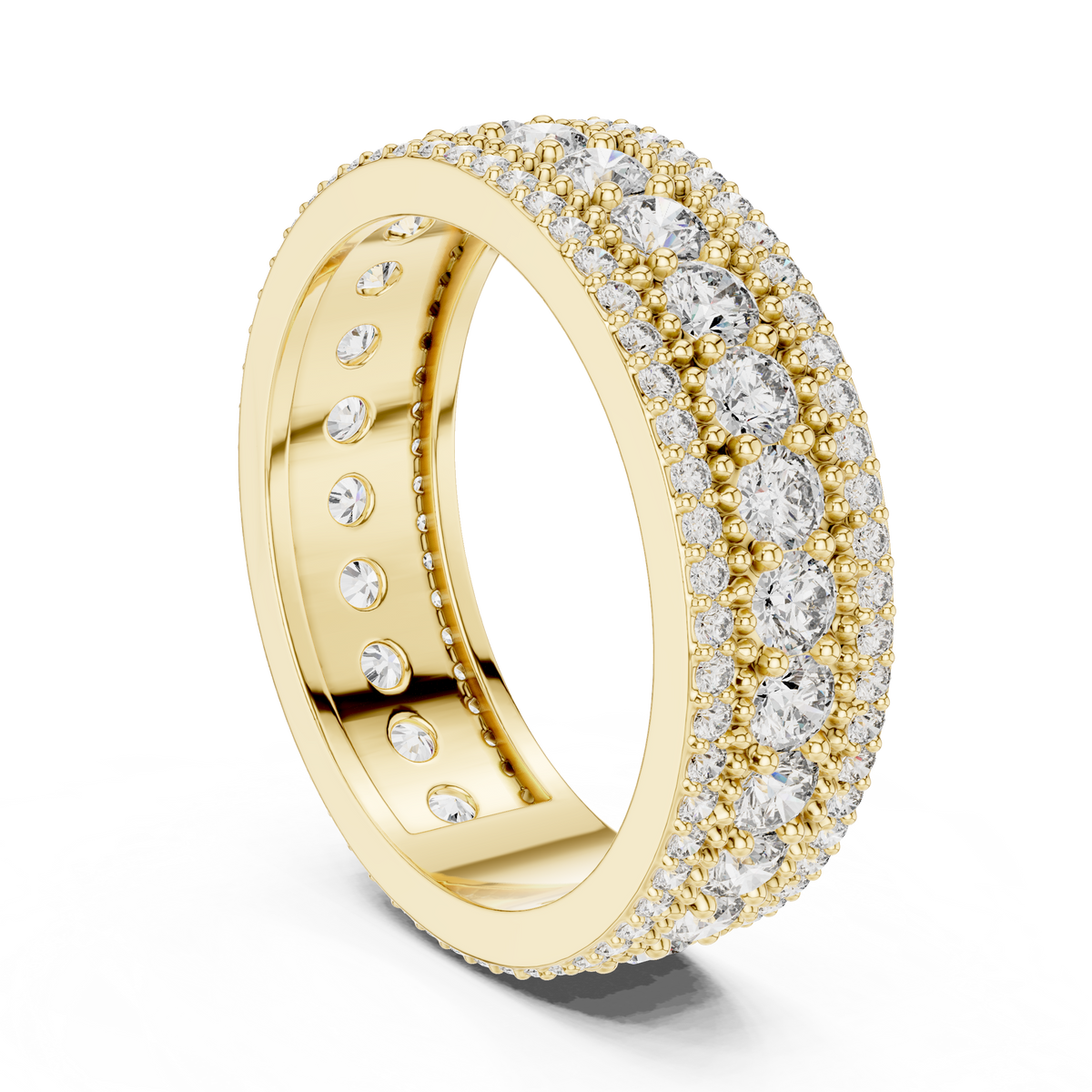 Triple-Row Round Stone Statement Band Ring