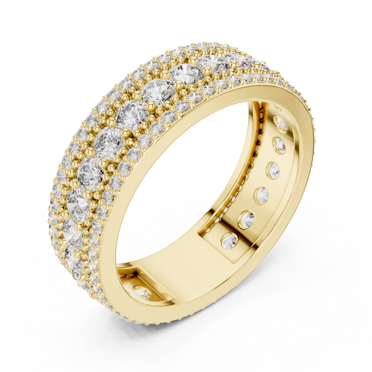 Triple-Row Round Stone Statement Band Ring