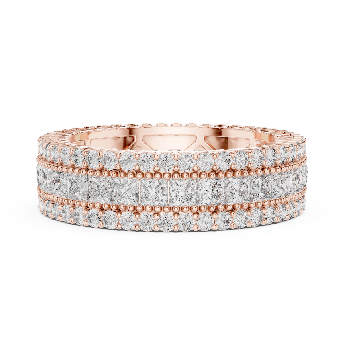 Three-Row Princess & Round Stone Full Eternity Band Ring