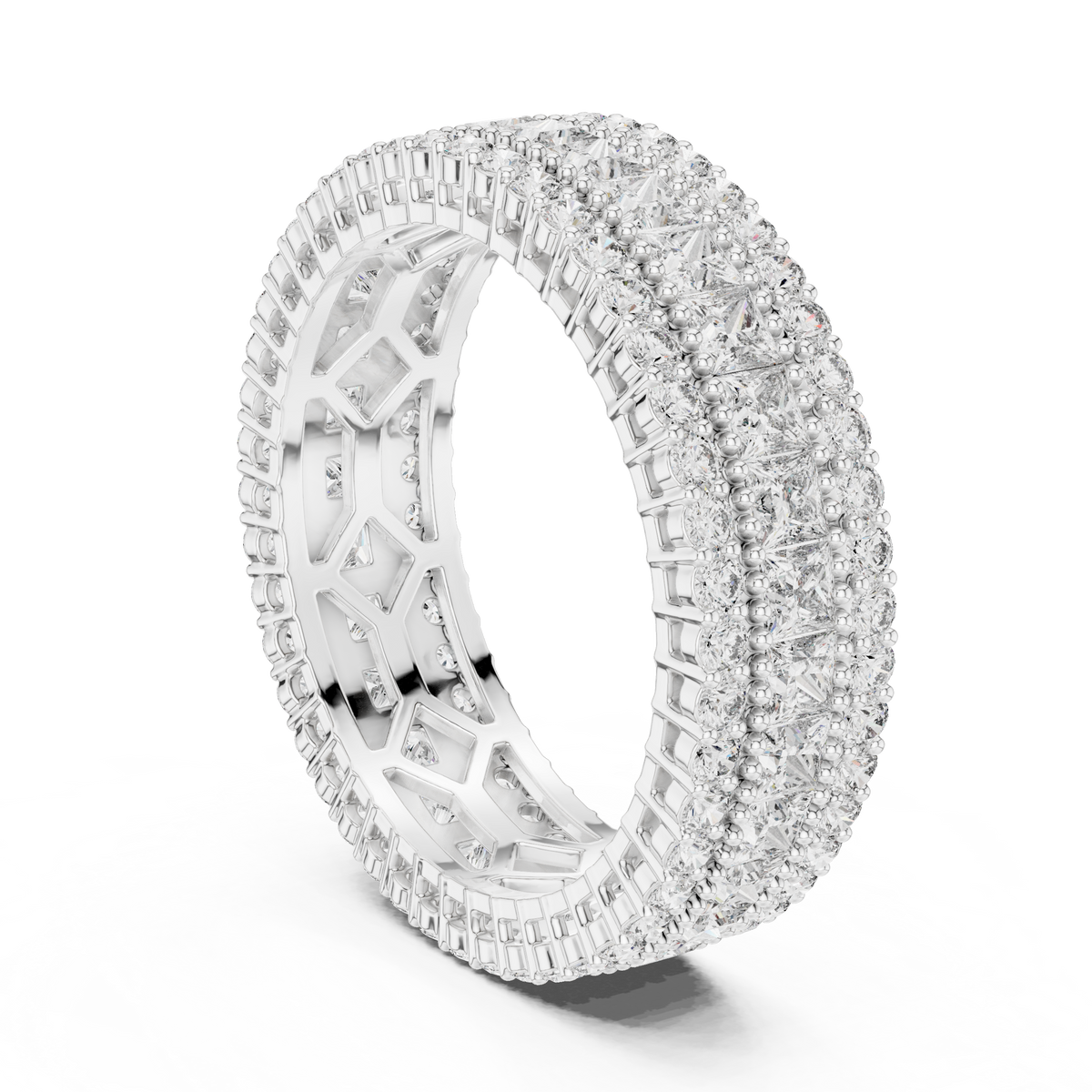 Three-Row Princess & Round Stone Full Eternity Band Ring