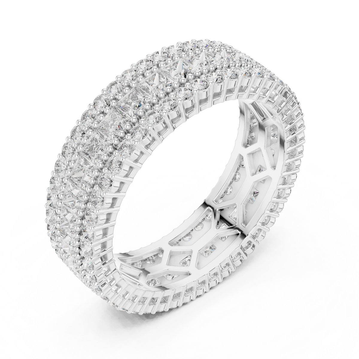 Three-Row Princess & Round Stone Full Eternity Band Ring