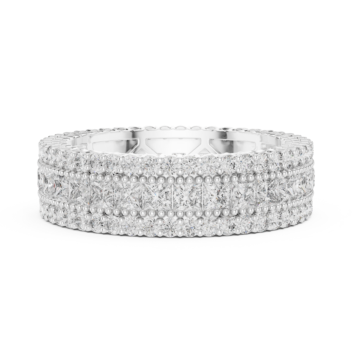 Three-Row Princess & Round Stone Full Eternity Band Ring