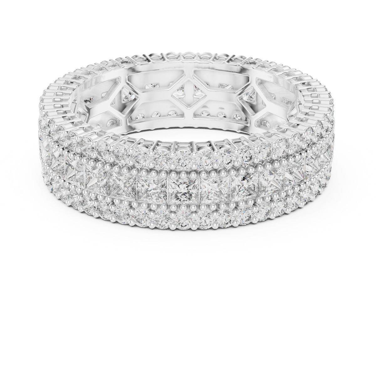 Three-Row Princess & Round Stone Full Eternity Band Ring