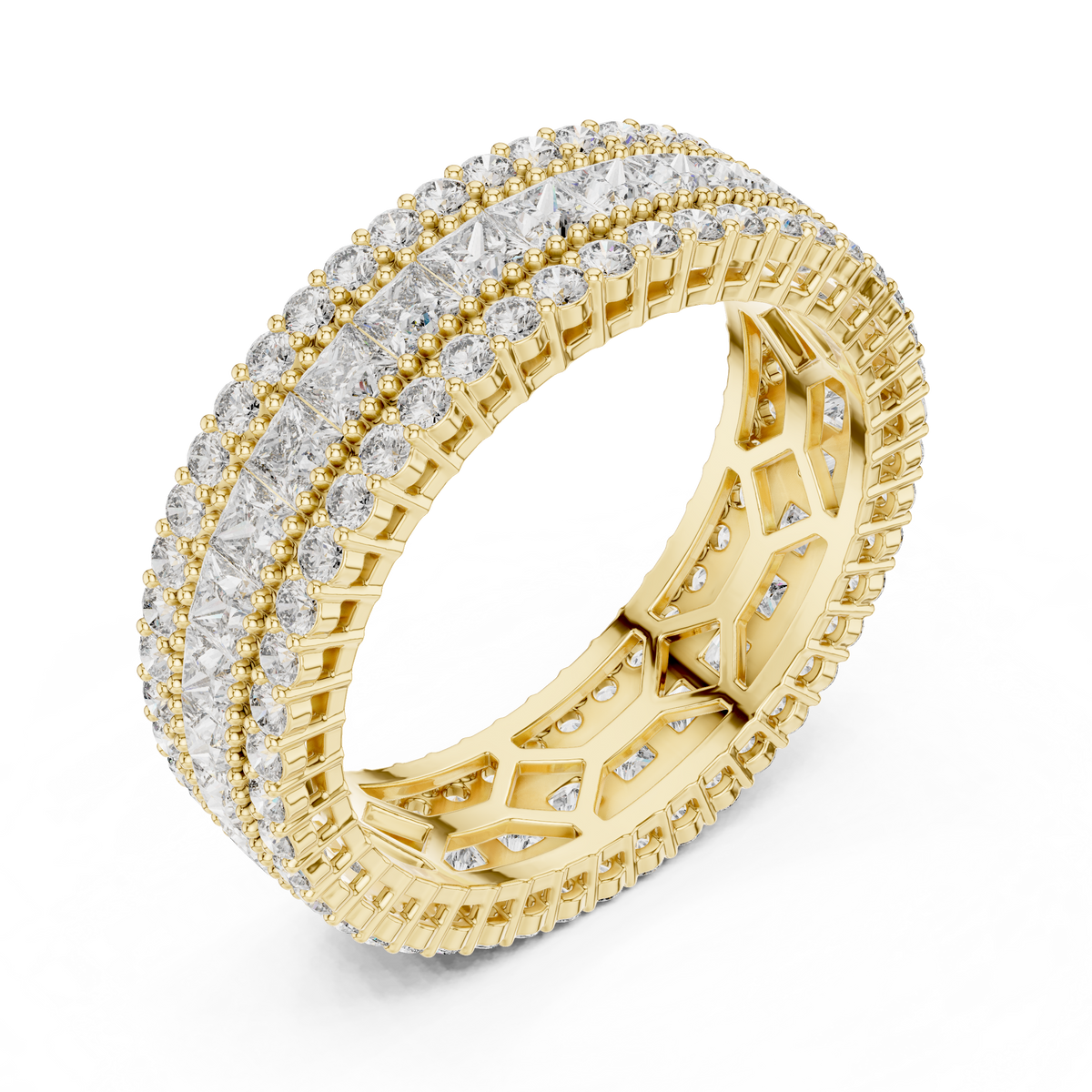 Three-Row Princess & Round Stone Full Eternity Band Ring