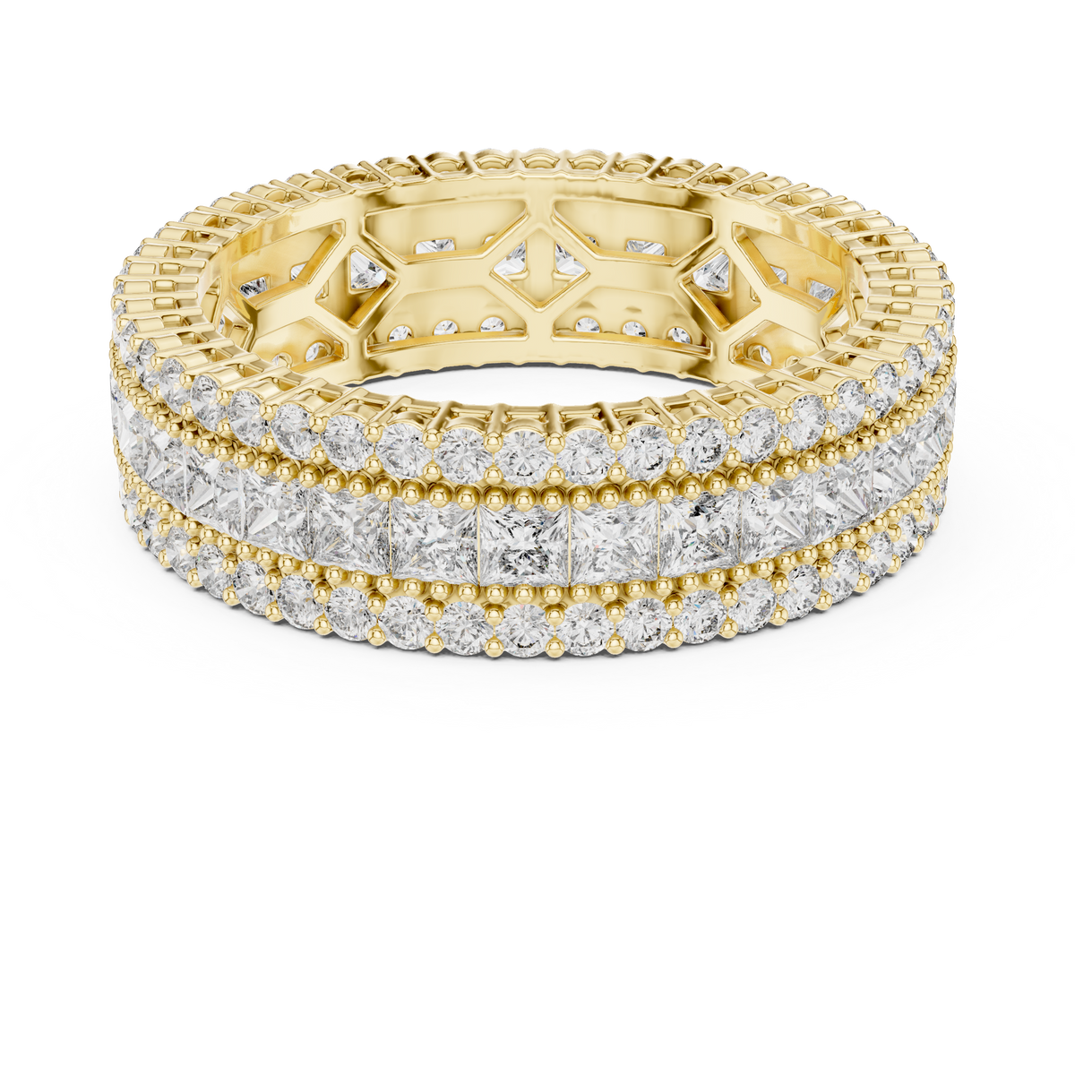 Three-Row Princess & Round Stone Full Eternity Band Ring