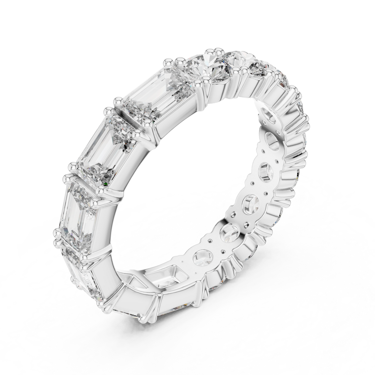 Mixed Emerald & Round Stone Full Eternity Band Ring