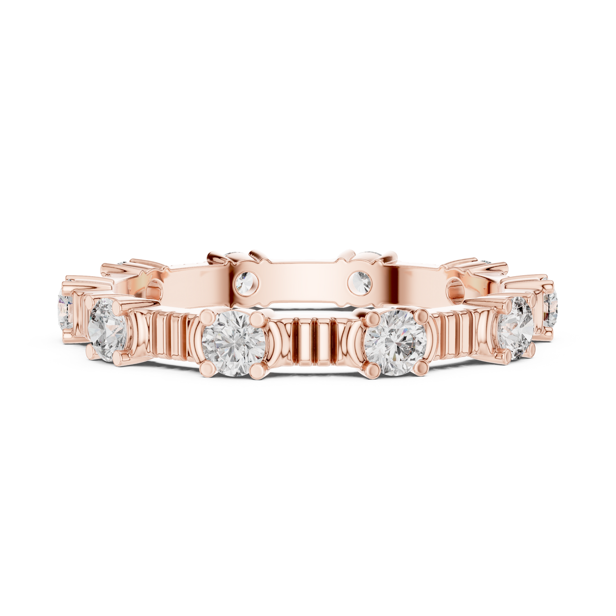 Round Diamond Station Eternity Band with Sculpted Ribbed Gold Details
