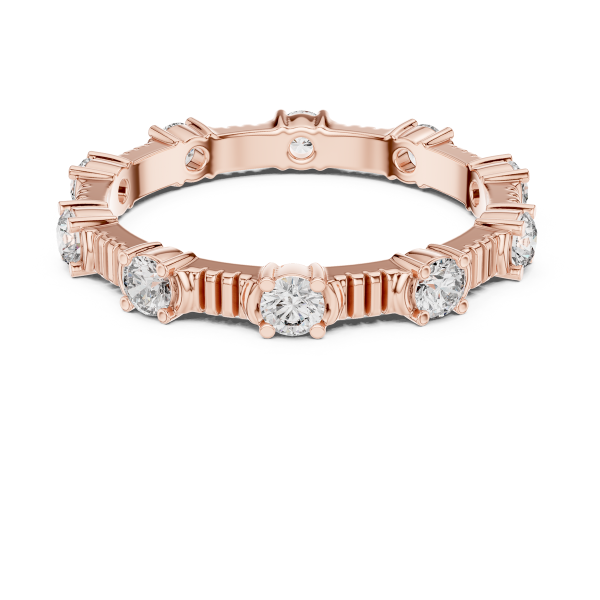 Round Diamond Station Eternity Band with Sculpted Ribbed Gold Details