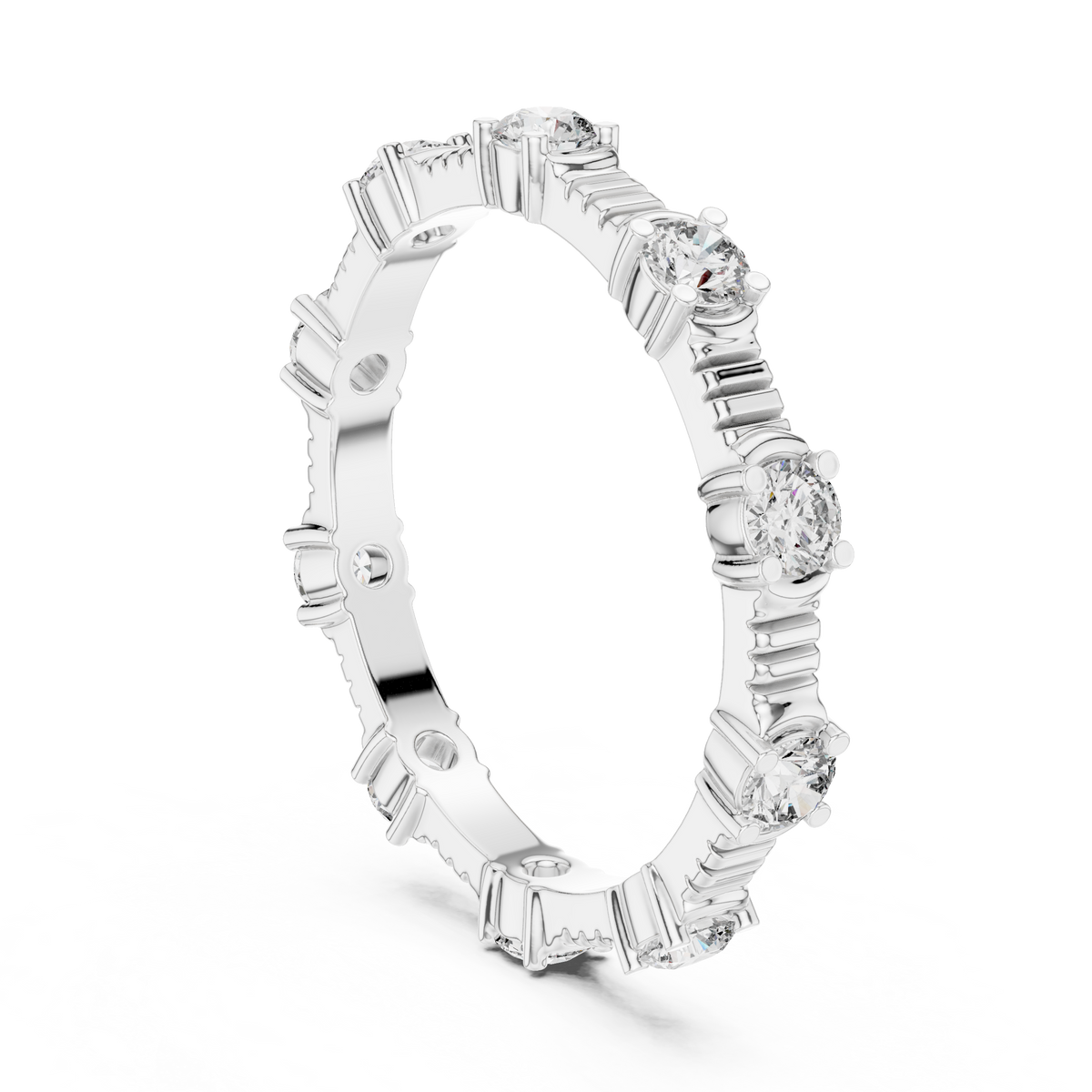 Round Diamond Station Eternity Band with Sculpted Ribbed Gold Details