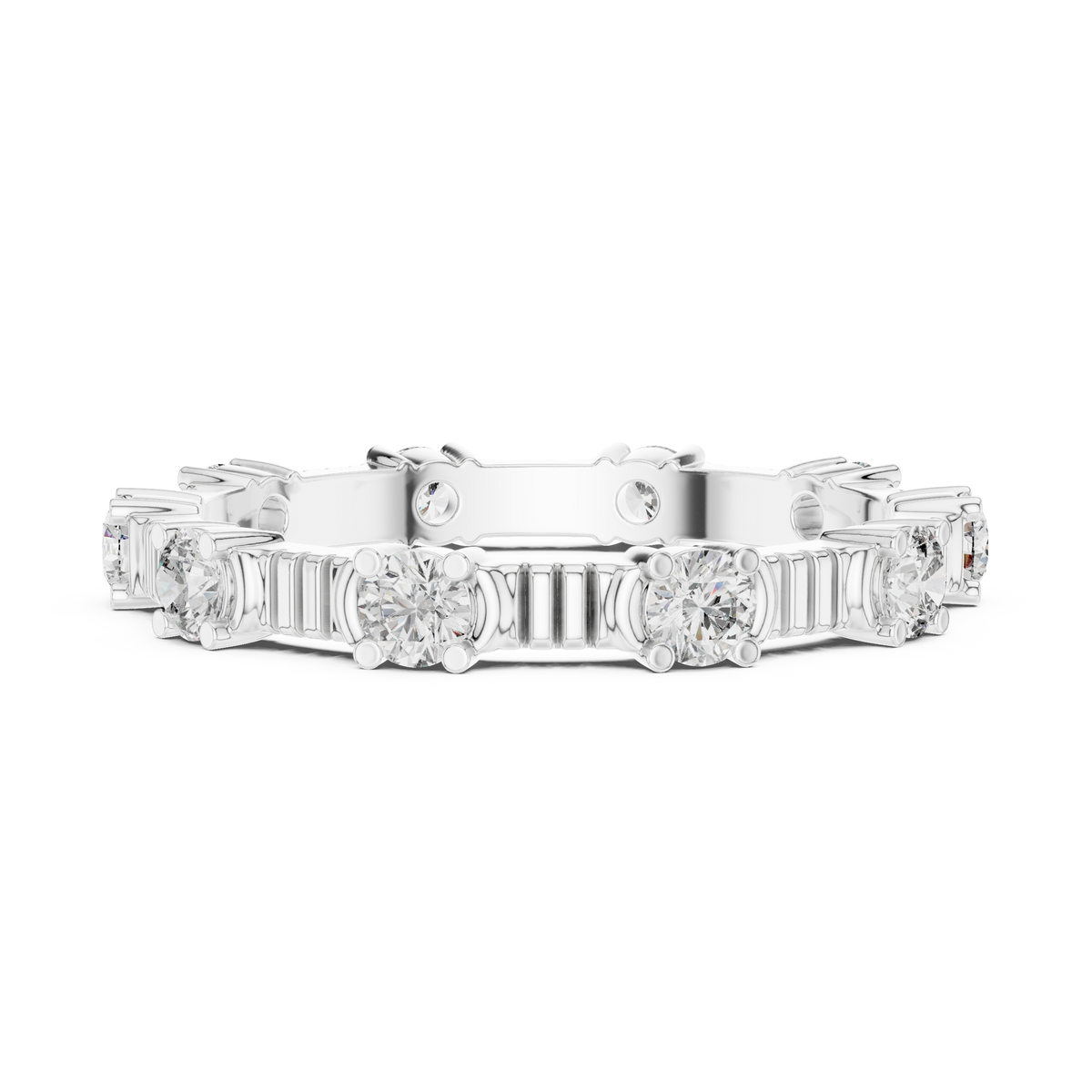 Round Diamond Station Eternity Band with Sculpted Ribbed Gold Details