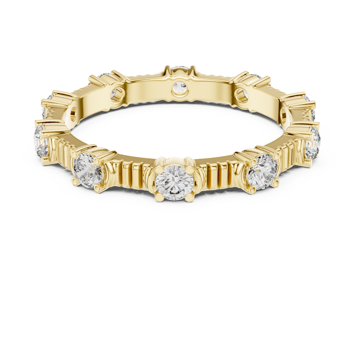 Round Diamond Station Eternity Band with Sculpted Ribbed Gold Details