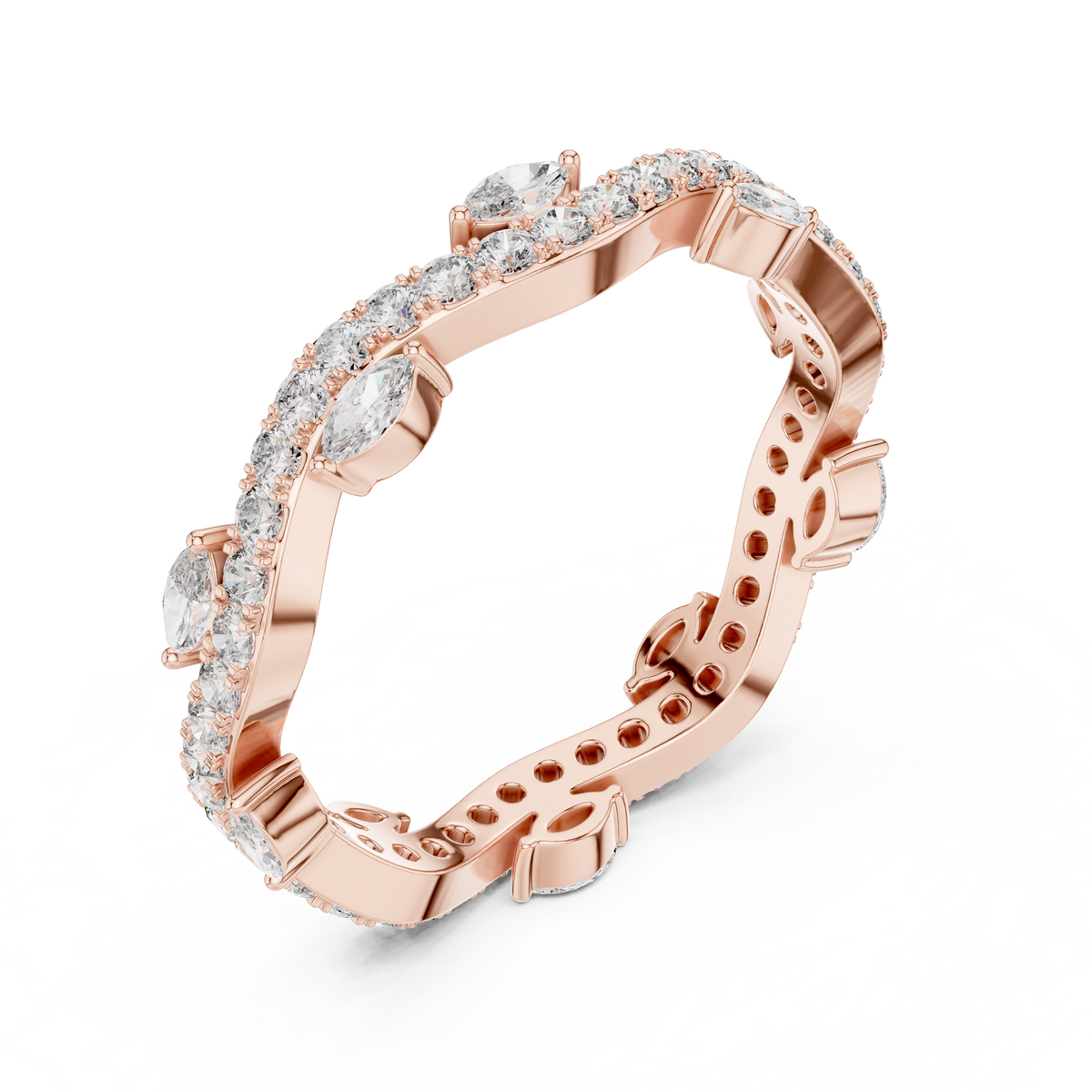 Marquise & Round Diamond Contour Eternity Band with Curved V-Shape Design