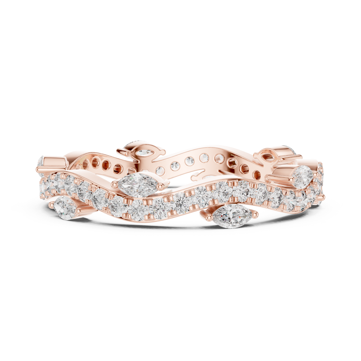 Marquise & Round Diamond Contour Eternity Band with Curved V-Shape Design