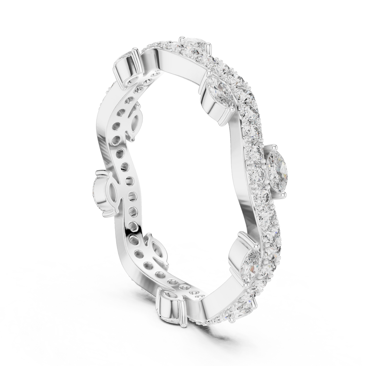 Marquise & Round Diamond Contour Eternity Band with Curved V-Shape Design
