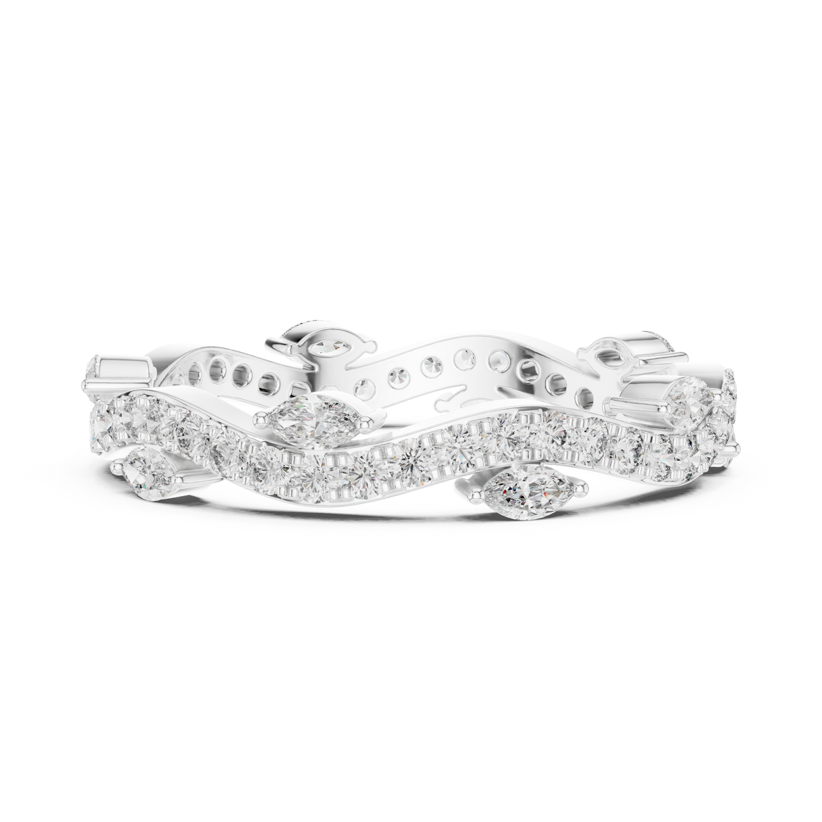 Marquise & Round Diamond Contour Eternity Band with Curved V-Shape Design