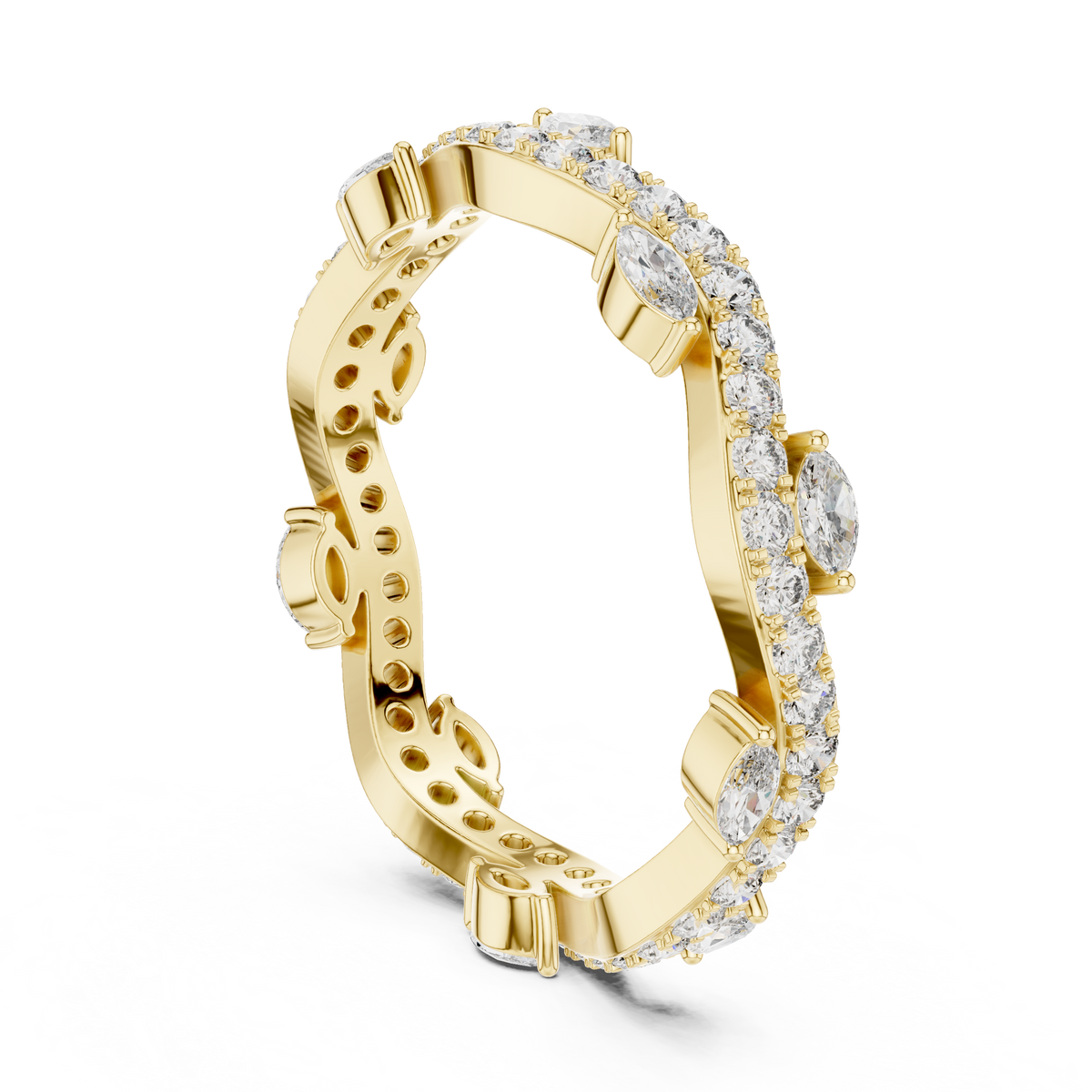 Marquise & Round Diamond Contour Eternity Band with Curved V-Shape Design