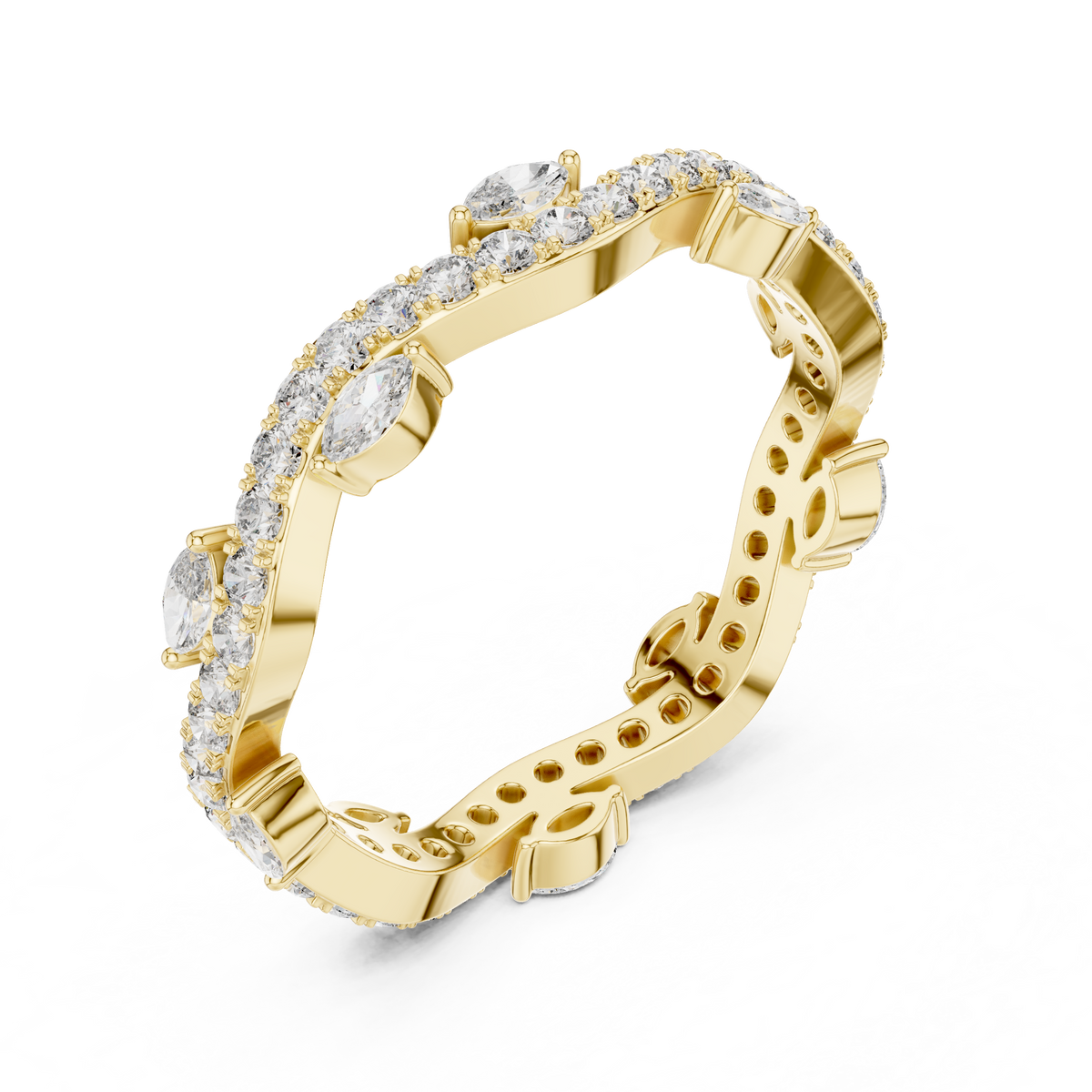 Marquise & Round Diamond Contour Eternity Band with Curved V-Shape Design