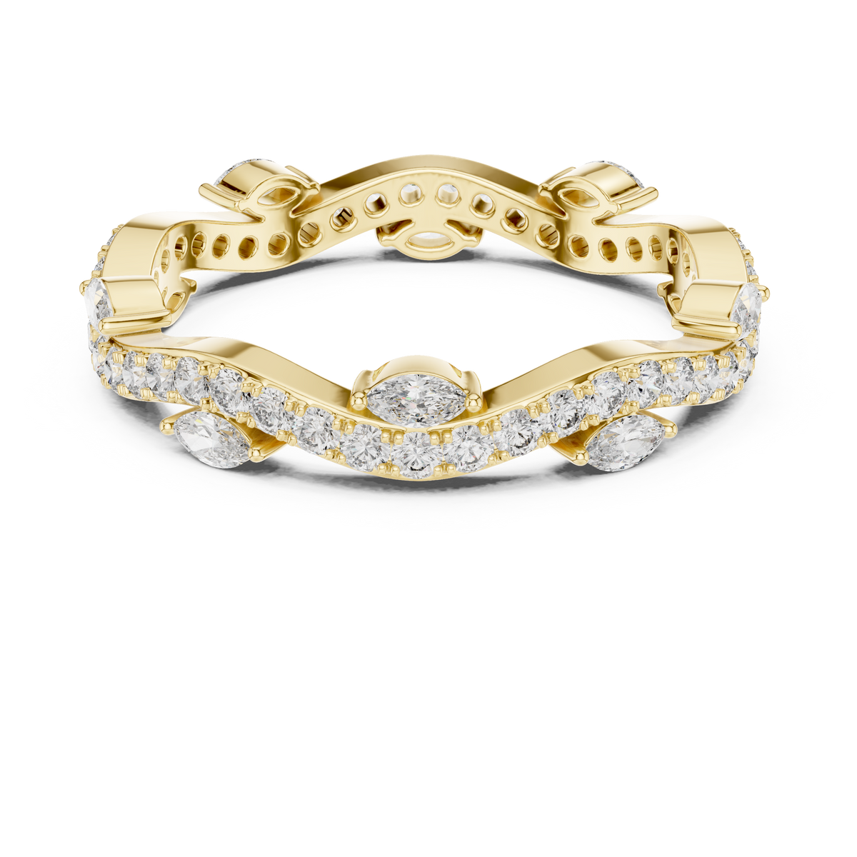 Marquise & Round Diamond Contour Eternity Band with Curved V-Shape Design