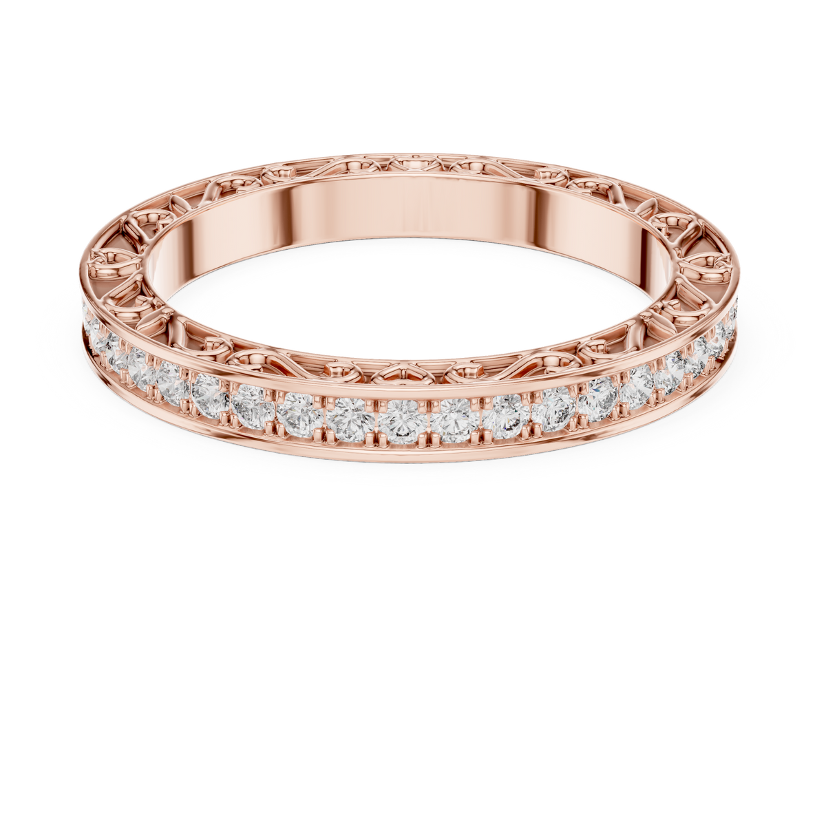 Round Diamond Eternity Band with Ornamental Heart & Scroll Detailing