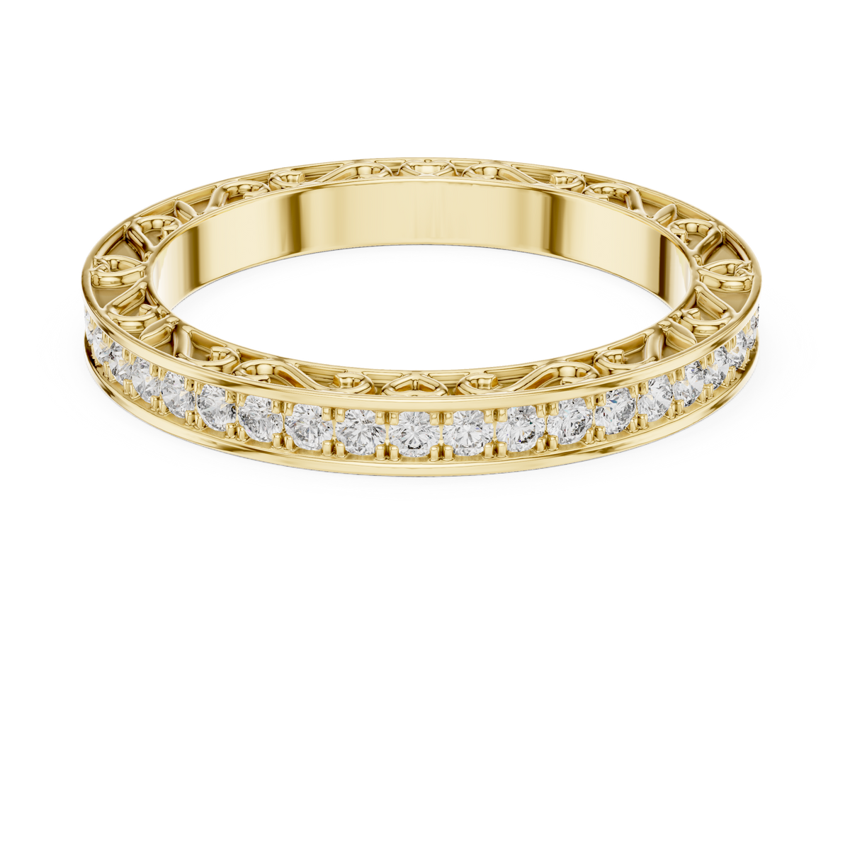 Round Diamond Eternity Band with Ornamental Heart & Scroll Detailing