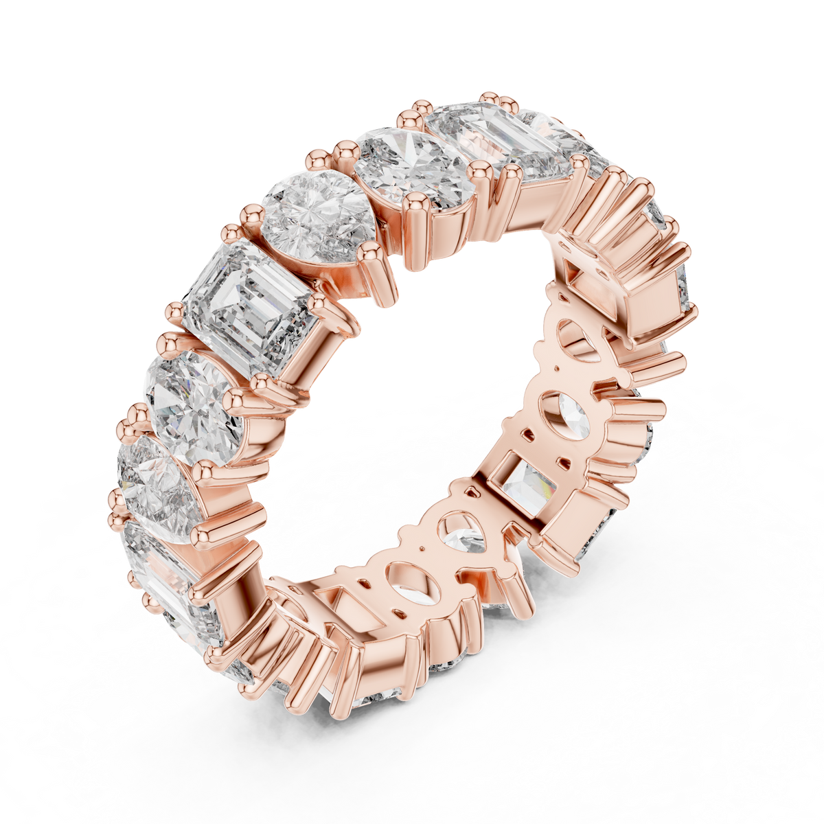 Mixed-Cut Diamond Eternity Band with Emerald, Pear & Oval Stones