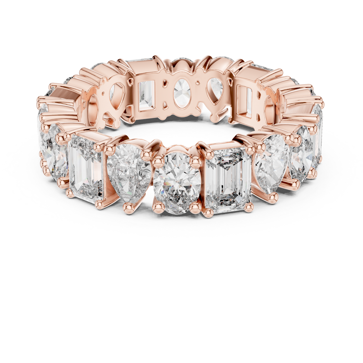 Mixed-Cut Diamond Eternity Band with Emerald, Pear & Oval Stones