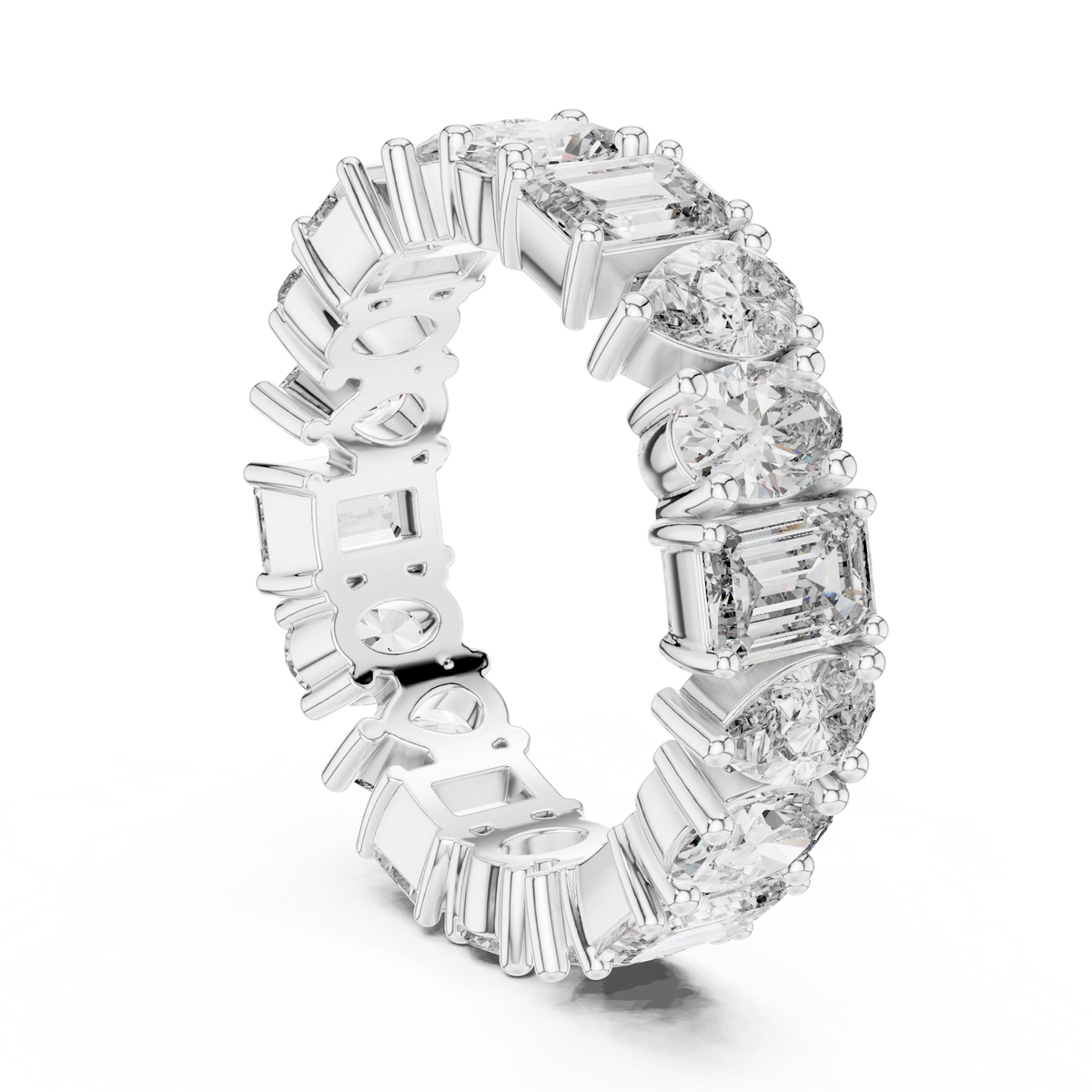 Mixed-Cut Diamond Eternity Band with Emerald, Pear & Oval Stones