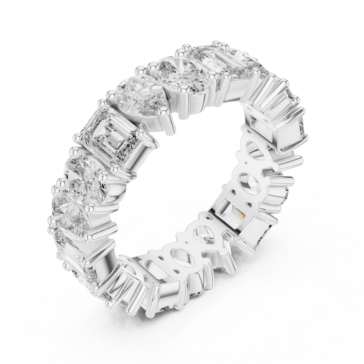 Mixed-Cut Diamond Eternity Band with Emerald, Pear & Oval Stones