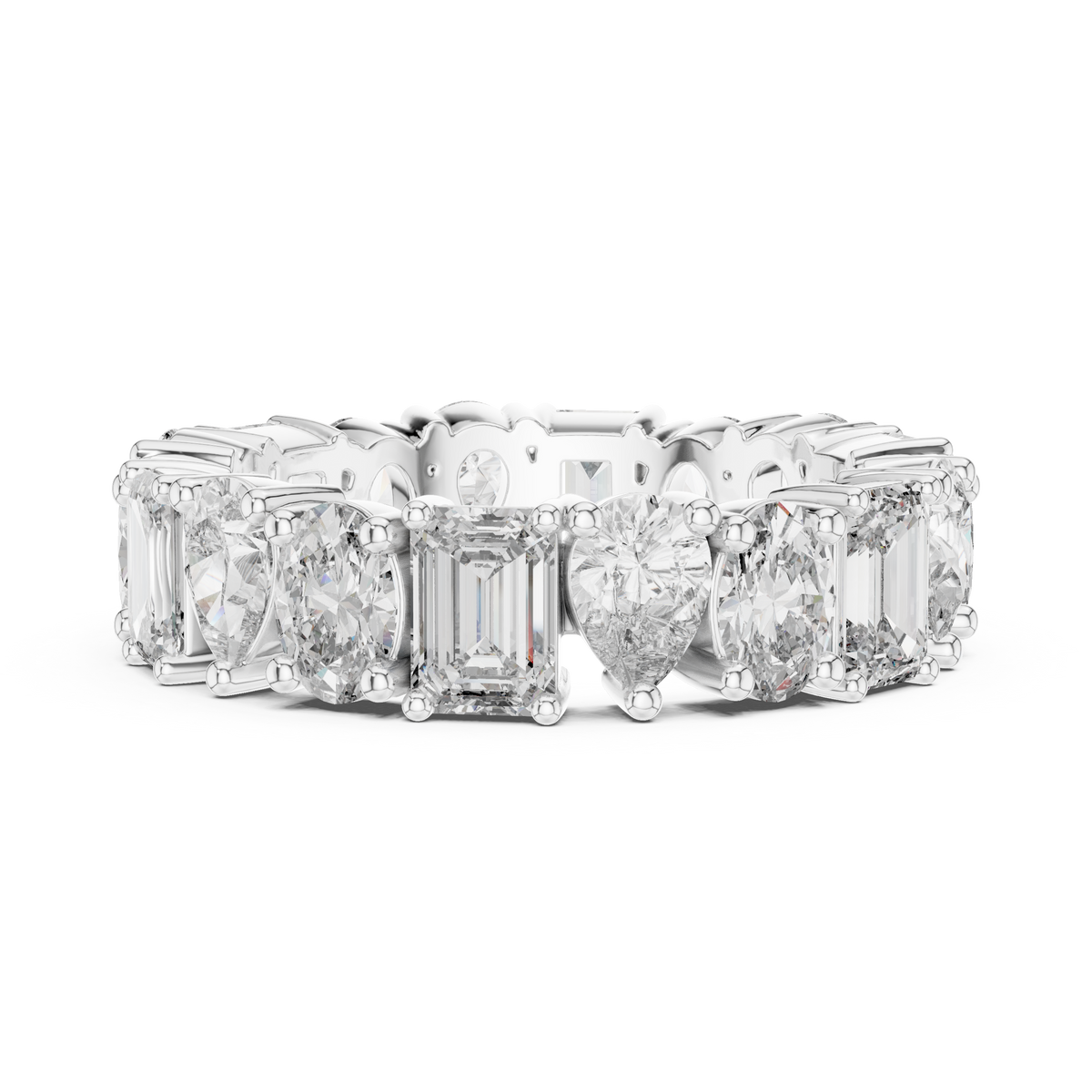 Mixed-Cut Diamond Eternity Band with Emerald, Pear & Oval Stones