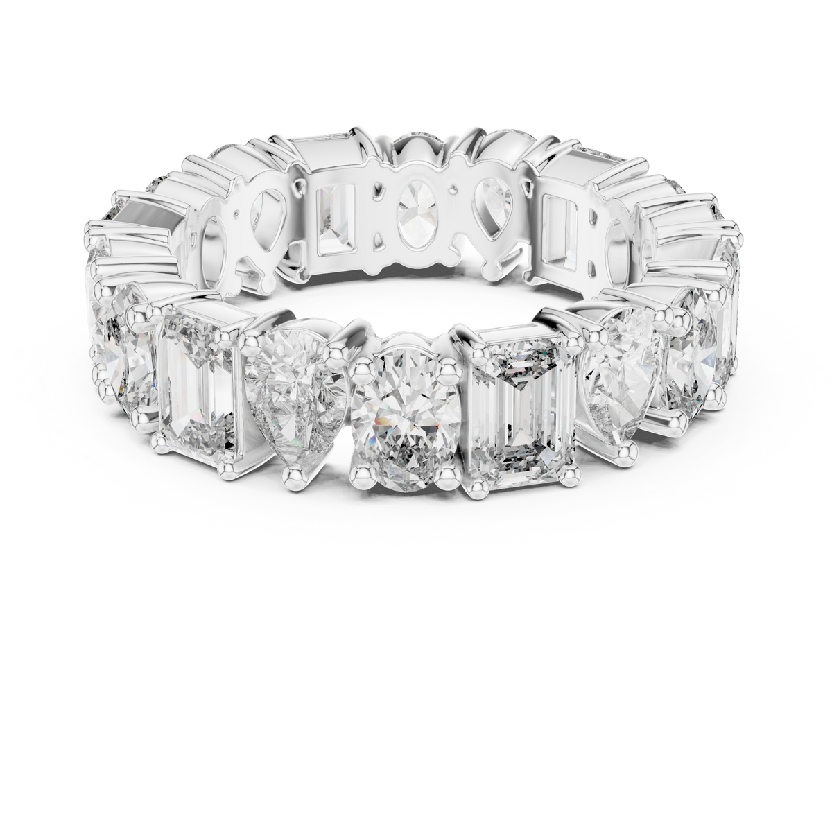 Mixed-Cut Diamond Eternity Band with Emerald, Pear & Oval Stones
