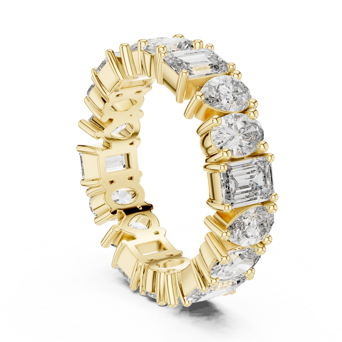 Mixed-Cut Diamond Eternity Band with Emerald, Pear & Oval Stones