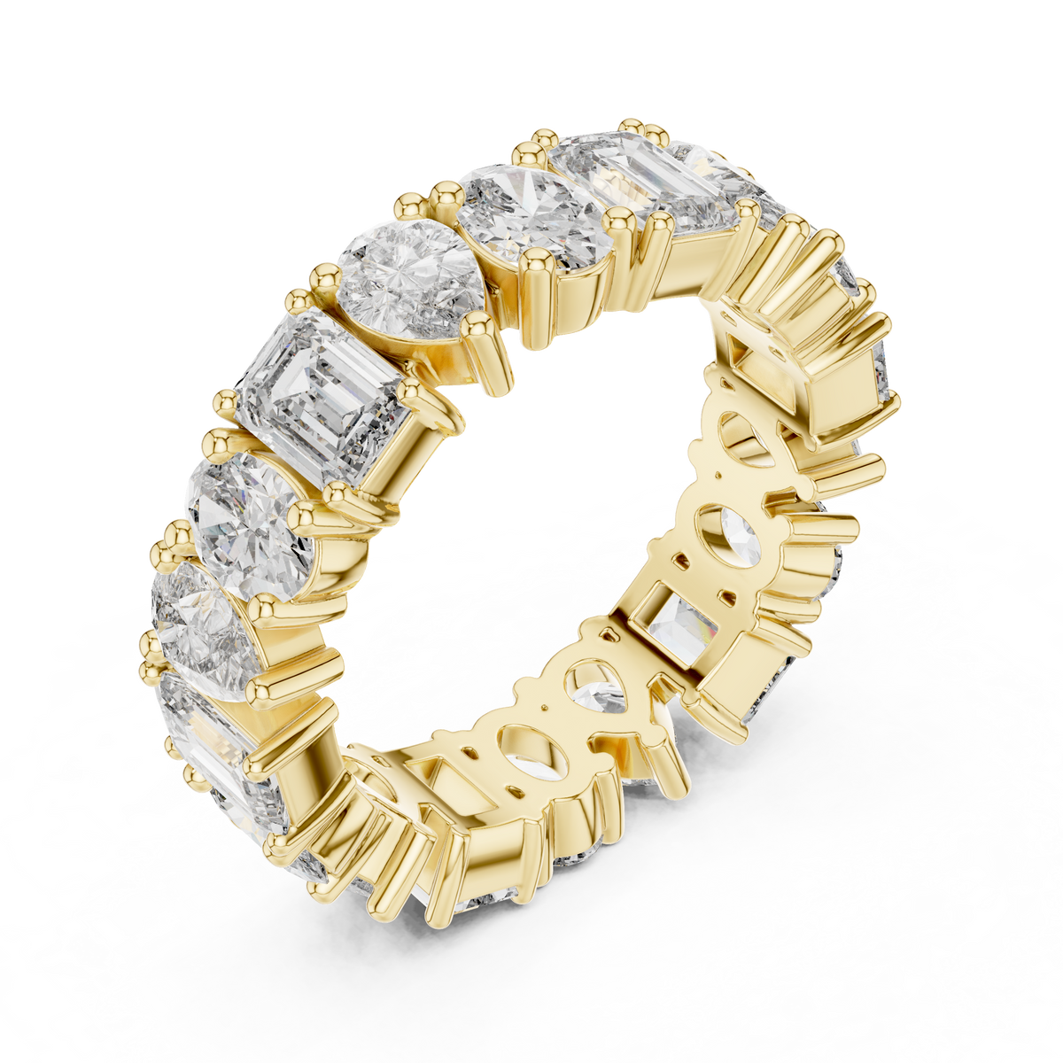 Mixed-Cut Diamond Eternity Band with Emerald, Pear & Oval Stones