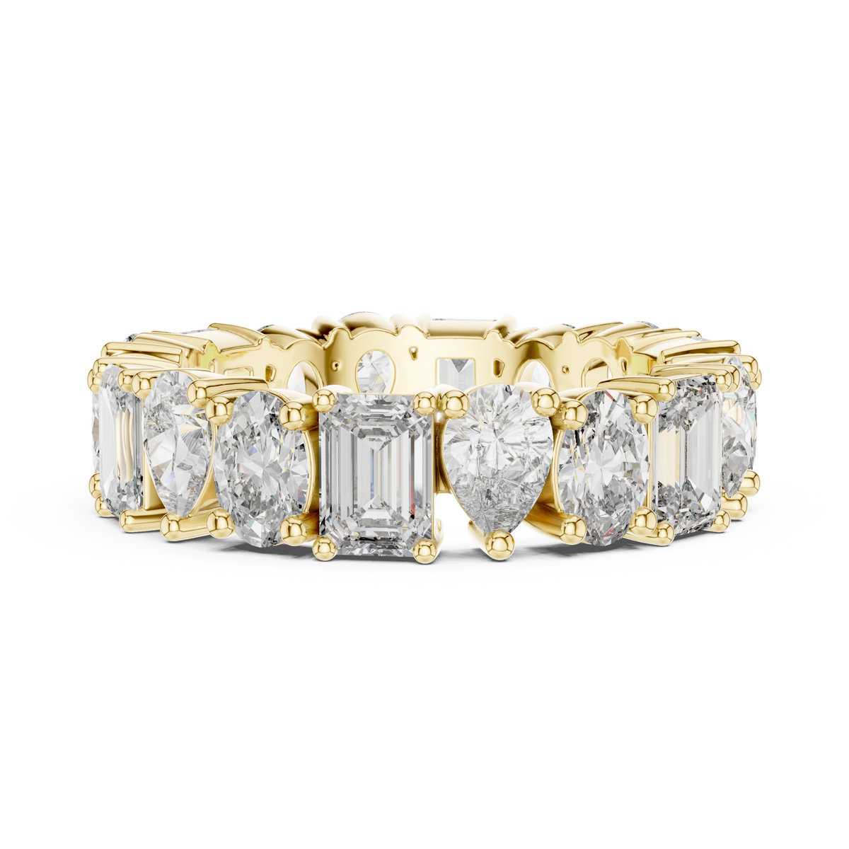 Mixed-Cut Diamond Eternity Band with Emerald, Pear & Oval Stones