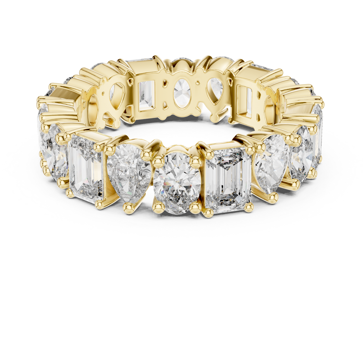 Mixed-Cut Diamond Eternity Band with Emerald, Pear & Oval Stones