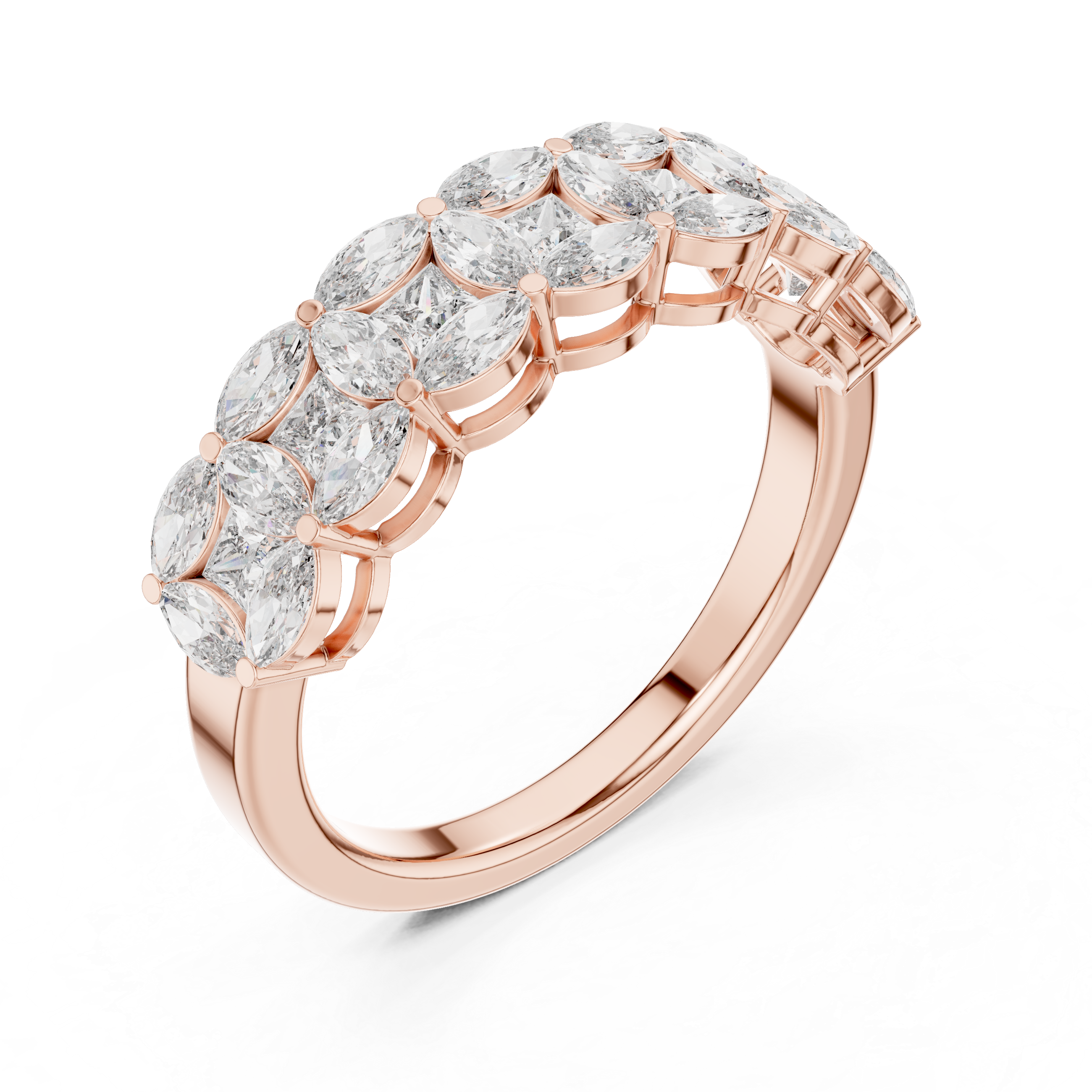 Marquise and Princess-Cut Geometric Anniversary Band Ring