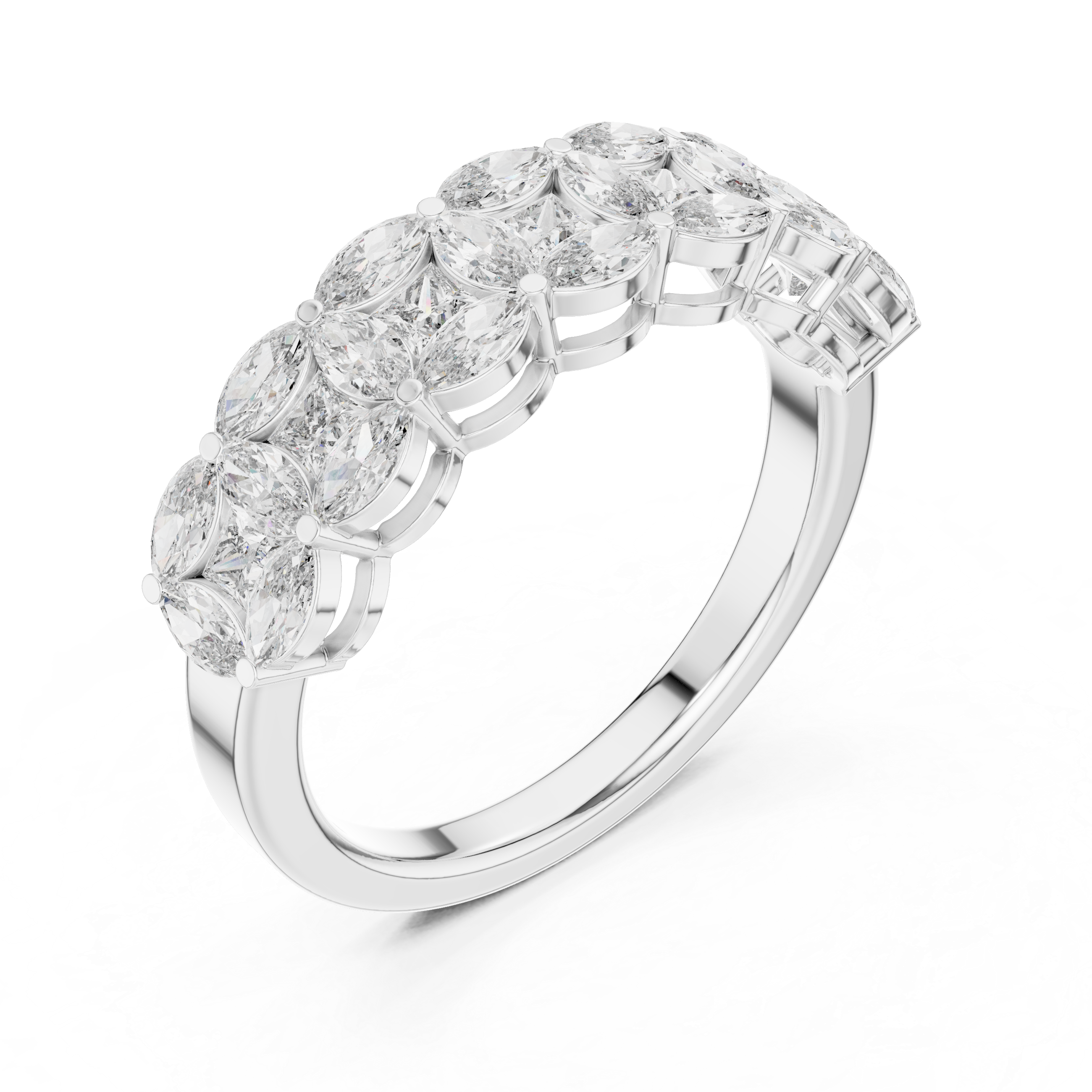 Marquise and Princess-Cut Geometric Anniversary Band Ring