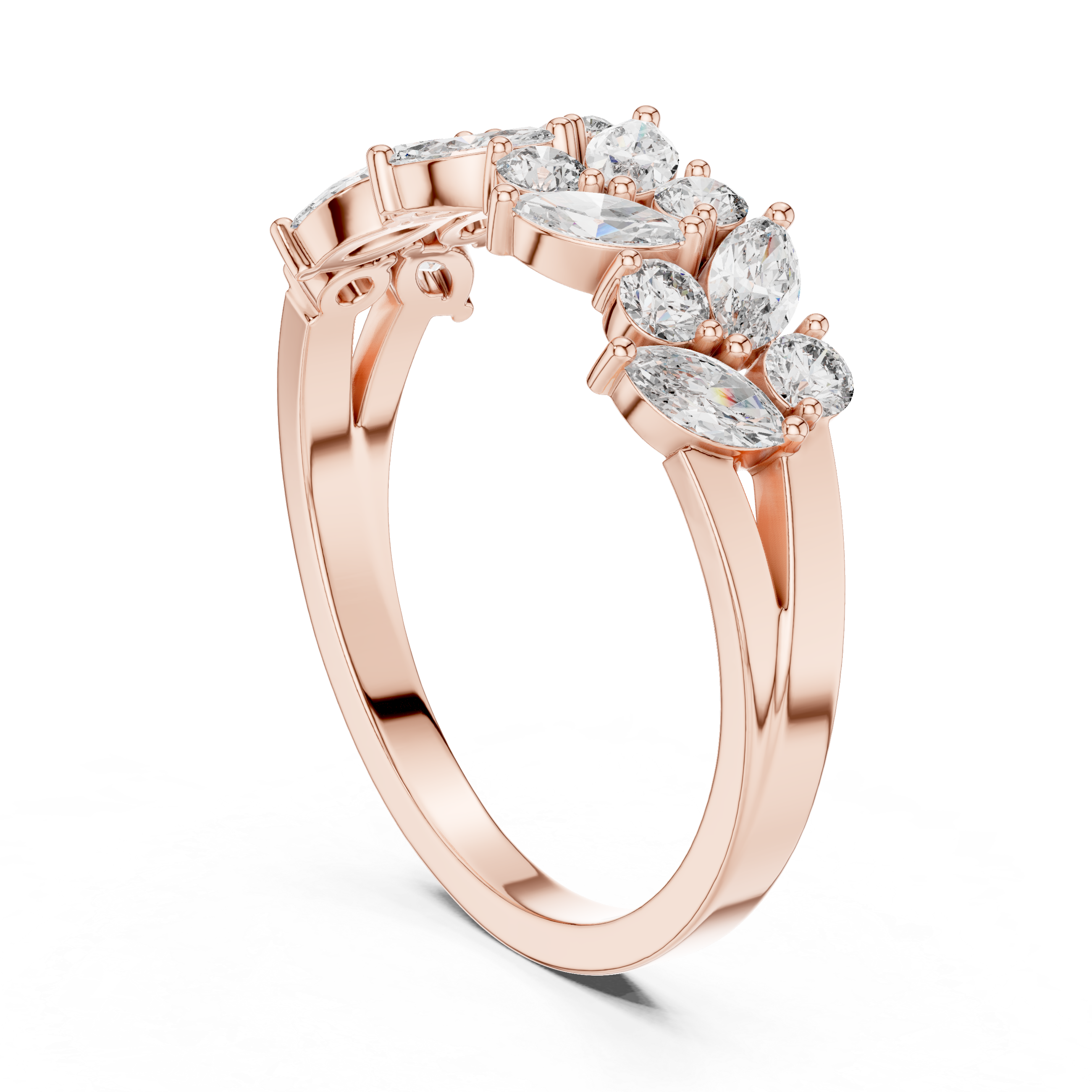 Marquise and Round Diamond Leaf Cluster Band Ring