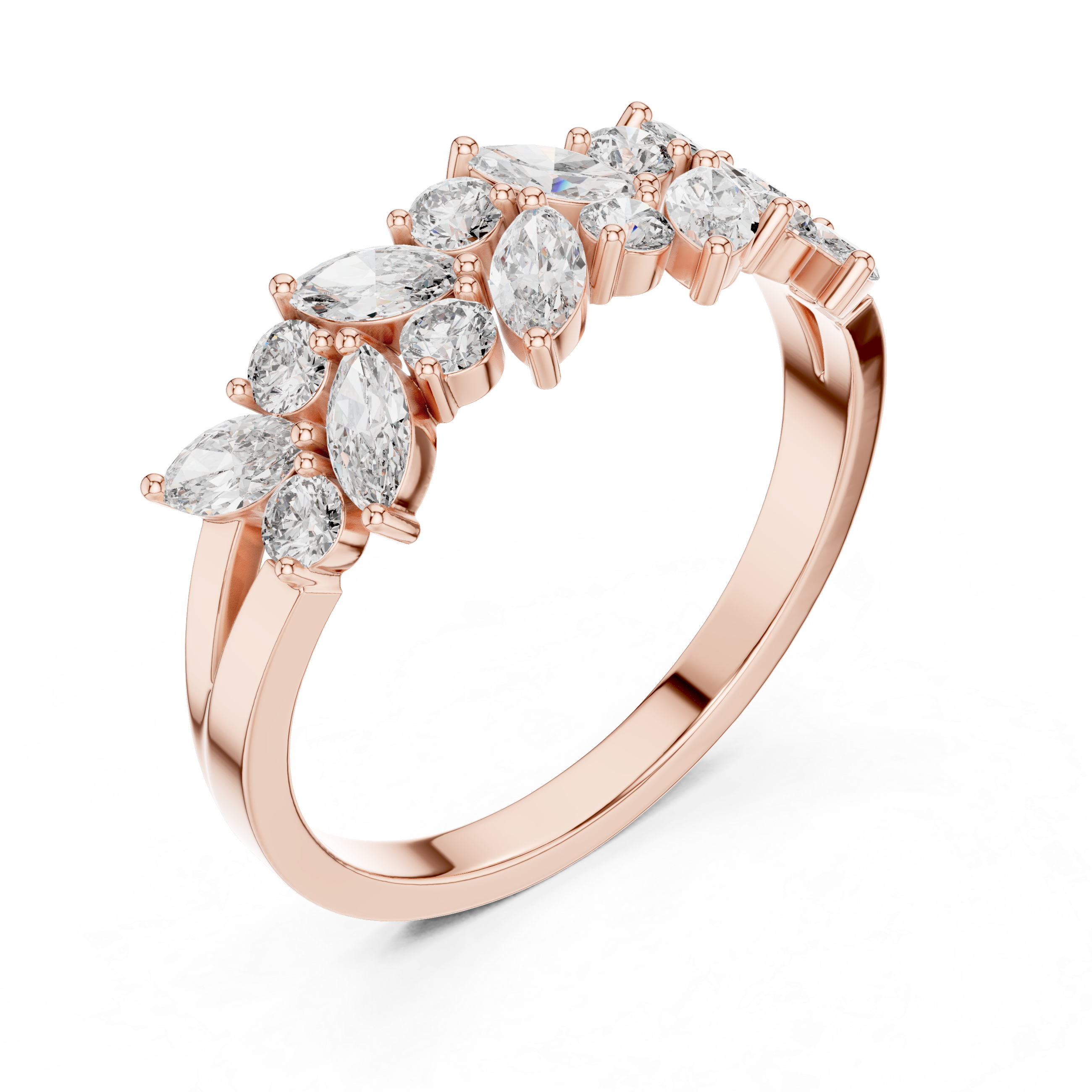 Marquise and Round Diamond Leaf Cluster Band Ring