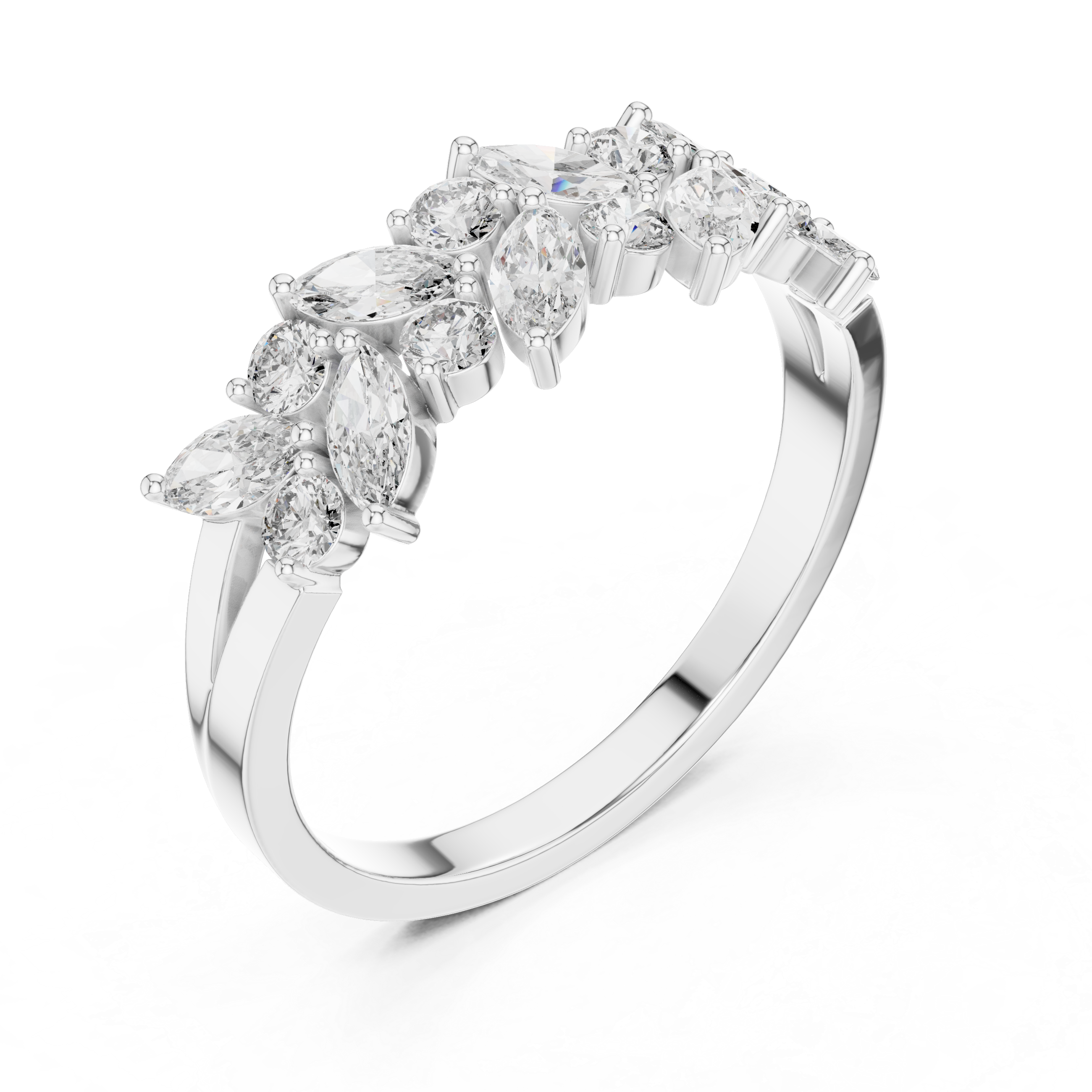 Marquise and Round Diamond Leaf Cluster Band Ring