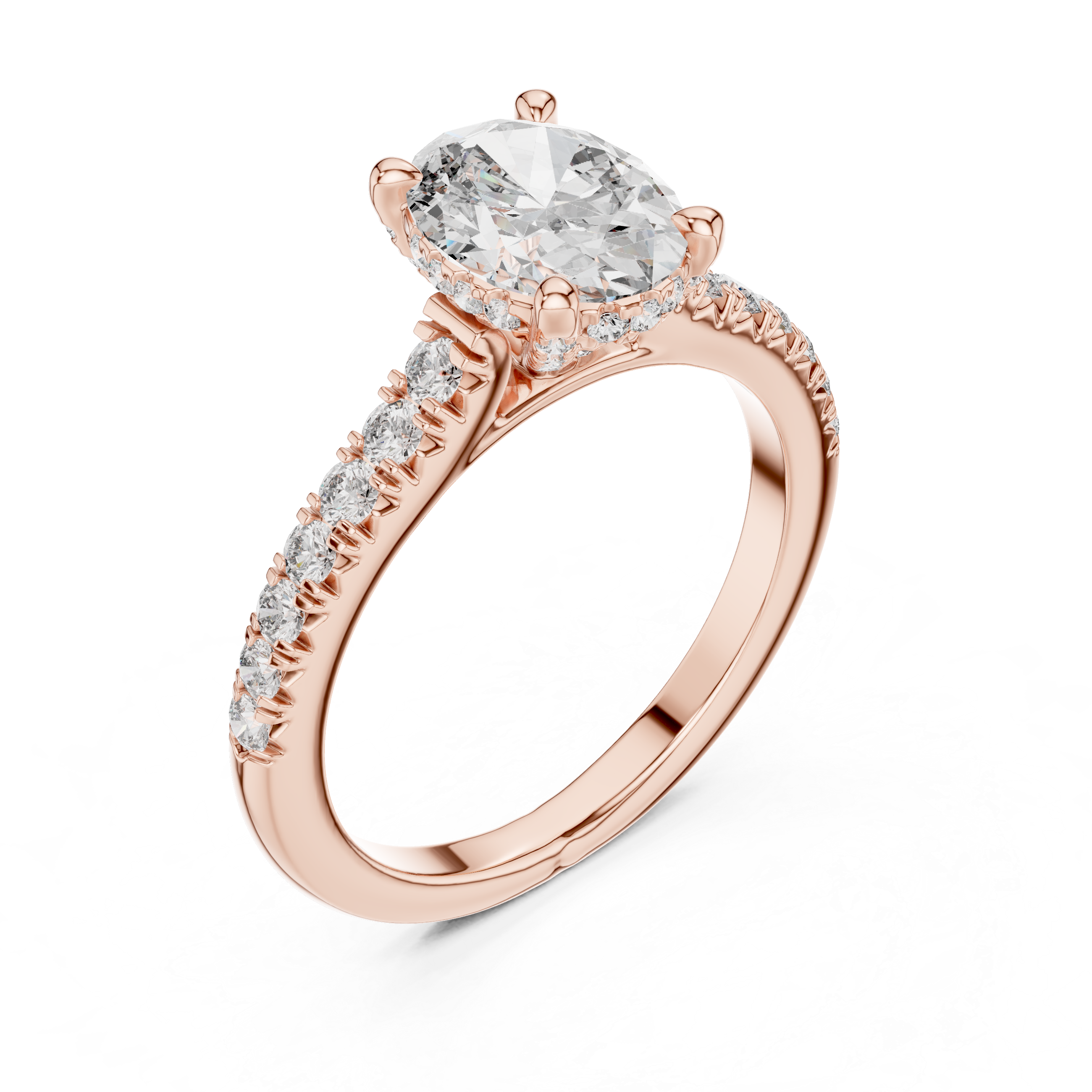 Oval-Cut Pavé Engagement Ring with Hidden Gallery Detail