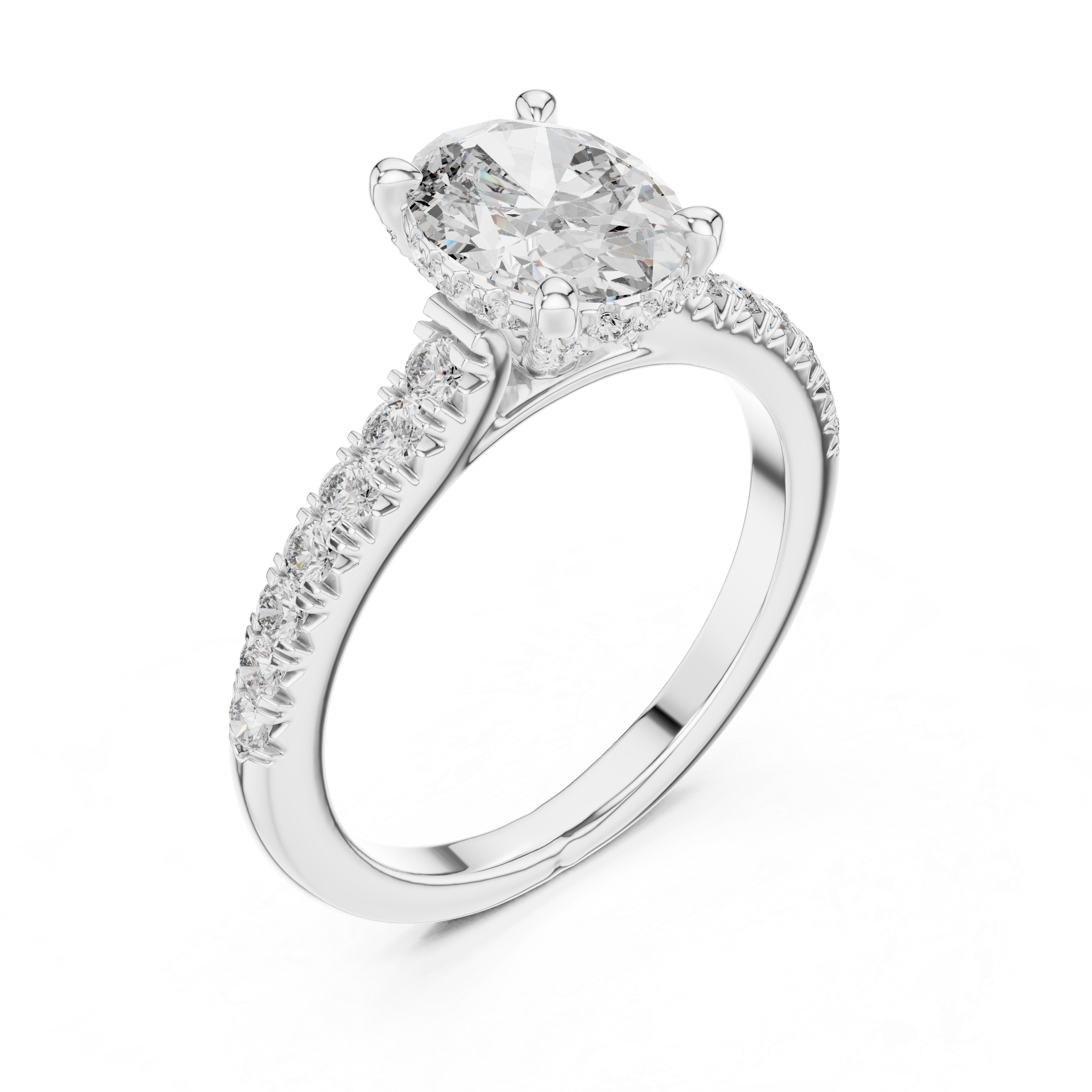 Oval-Cut Pavé Engagement Ring with Hidden Gallery Detail