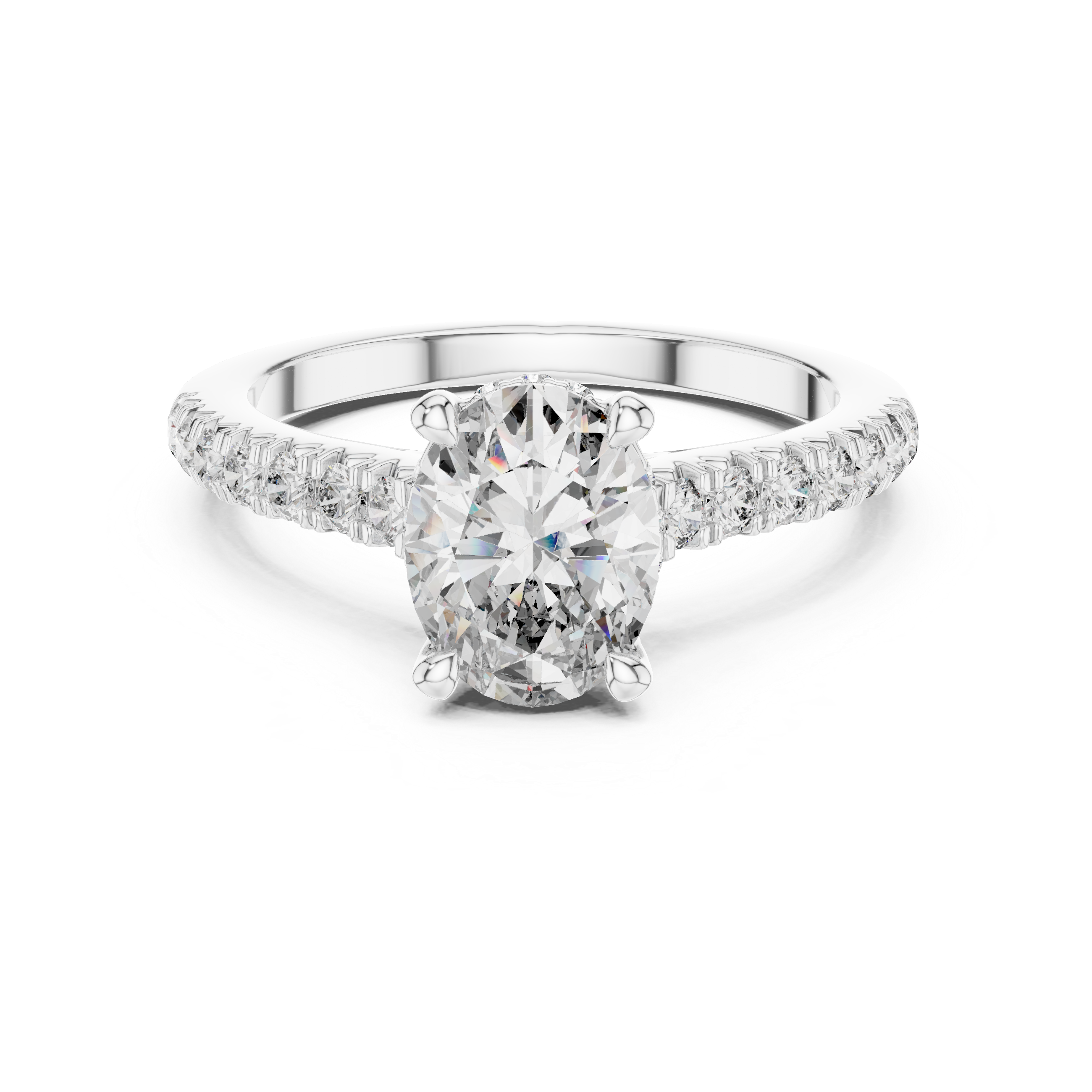 Oval-Cut Pavé Engagement Ring with Hidden Gallery Detail