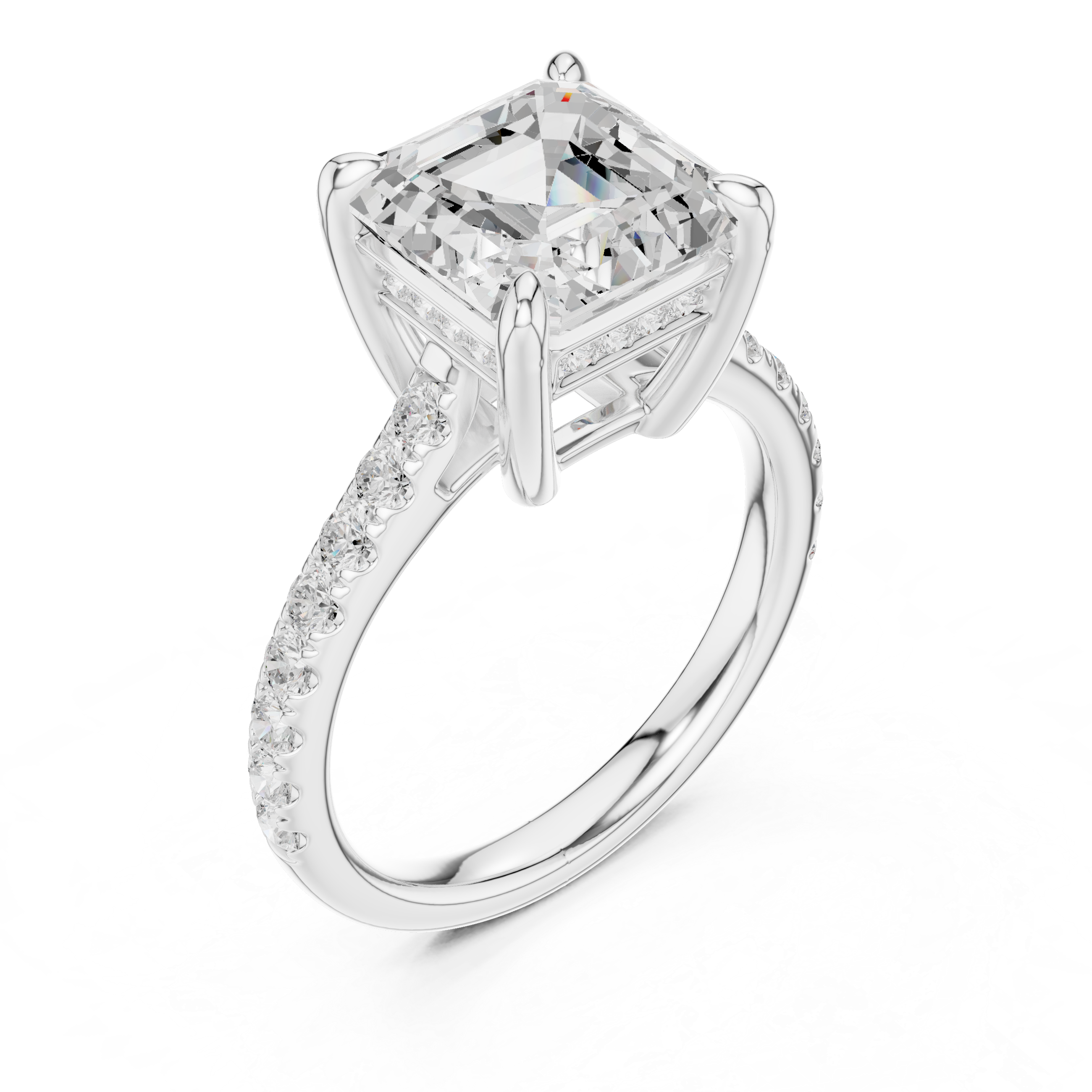 Asscher Cut Hidden Halo Cathedral Engagement Ring