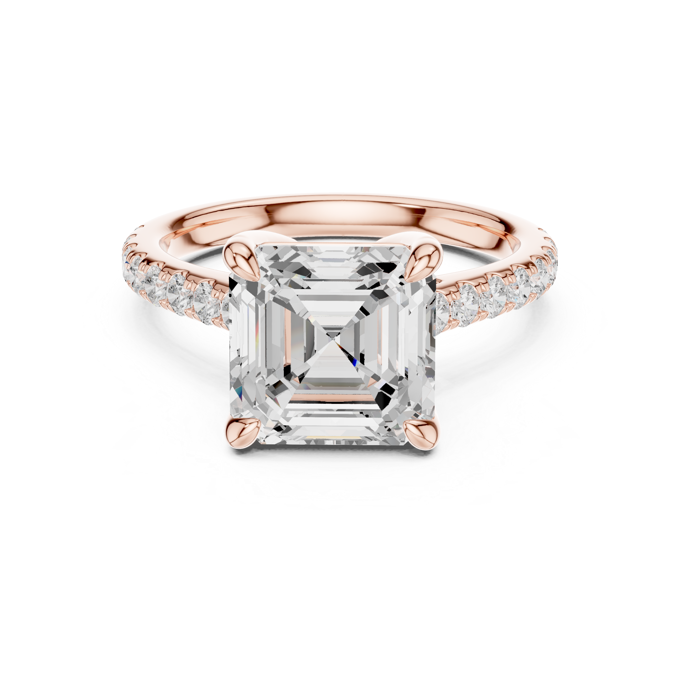Asscher Cut Hidden Halo Cathedral Engagement Ring
