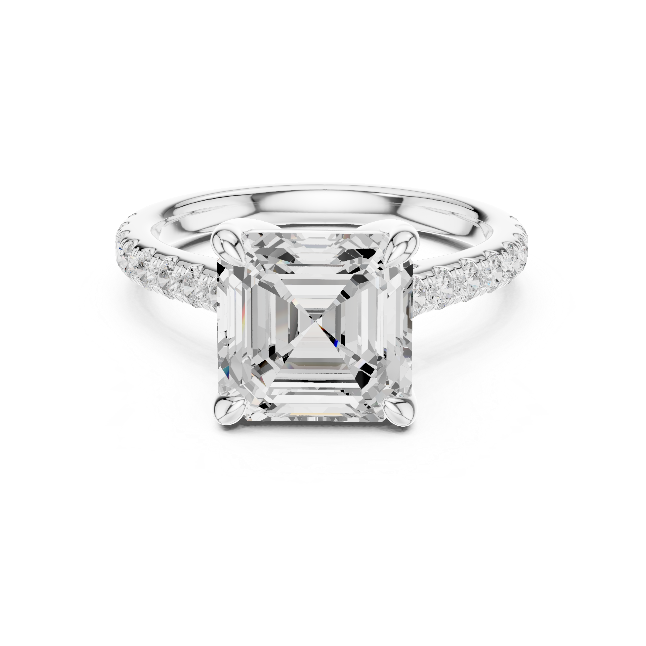 Asscher Cut Hidden Halo Cathedral Engagement Ring