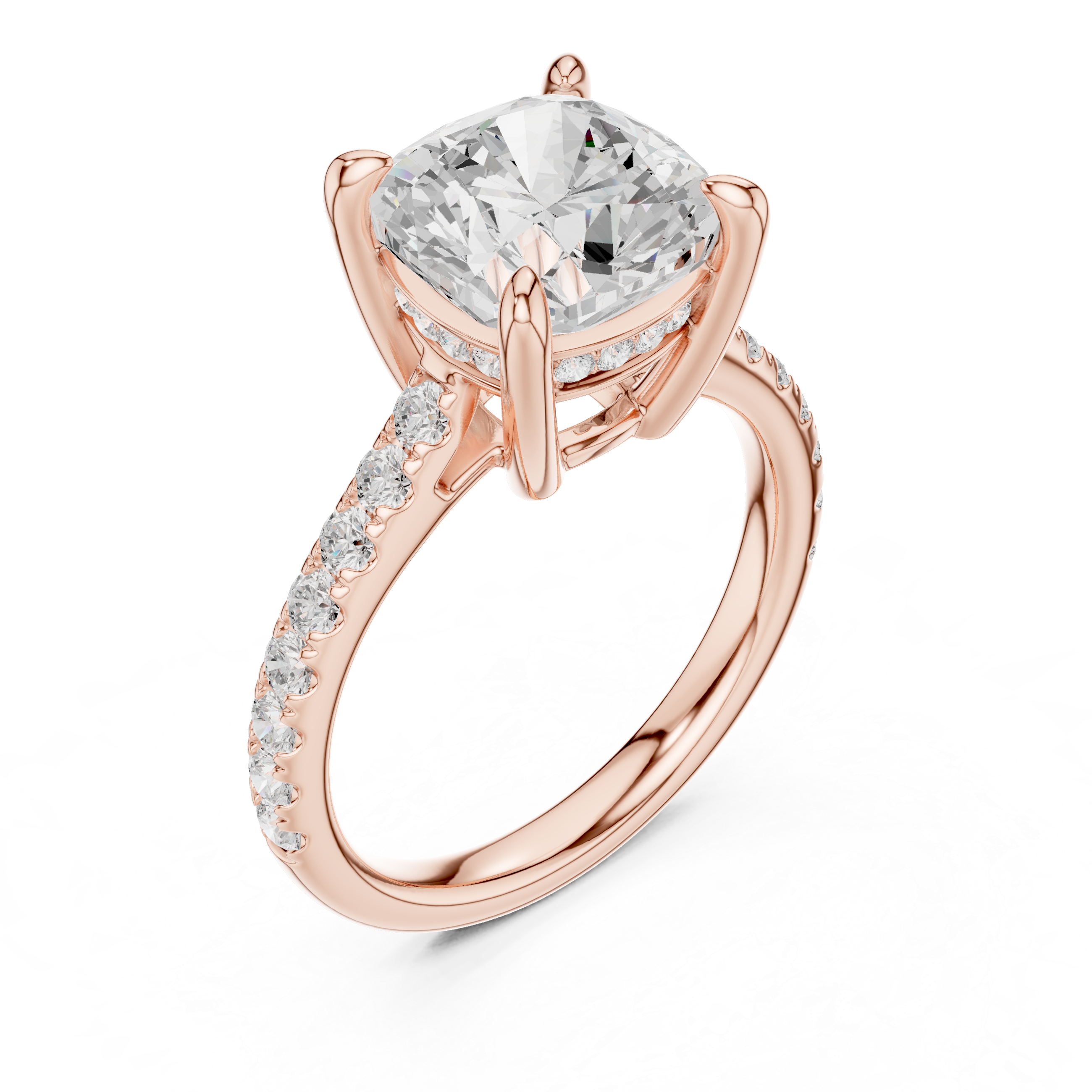 Cushion Cut Hidden Halo Cathedral Engagement Ring