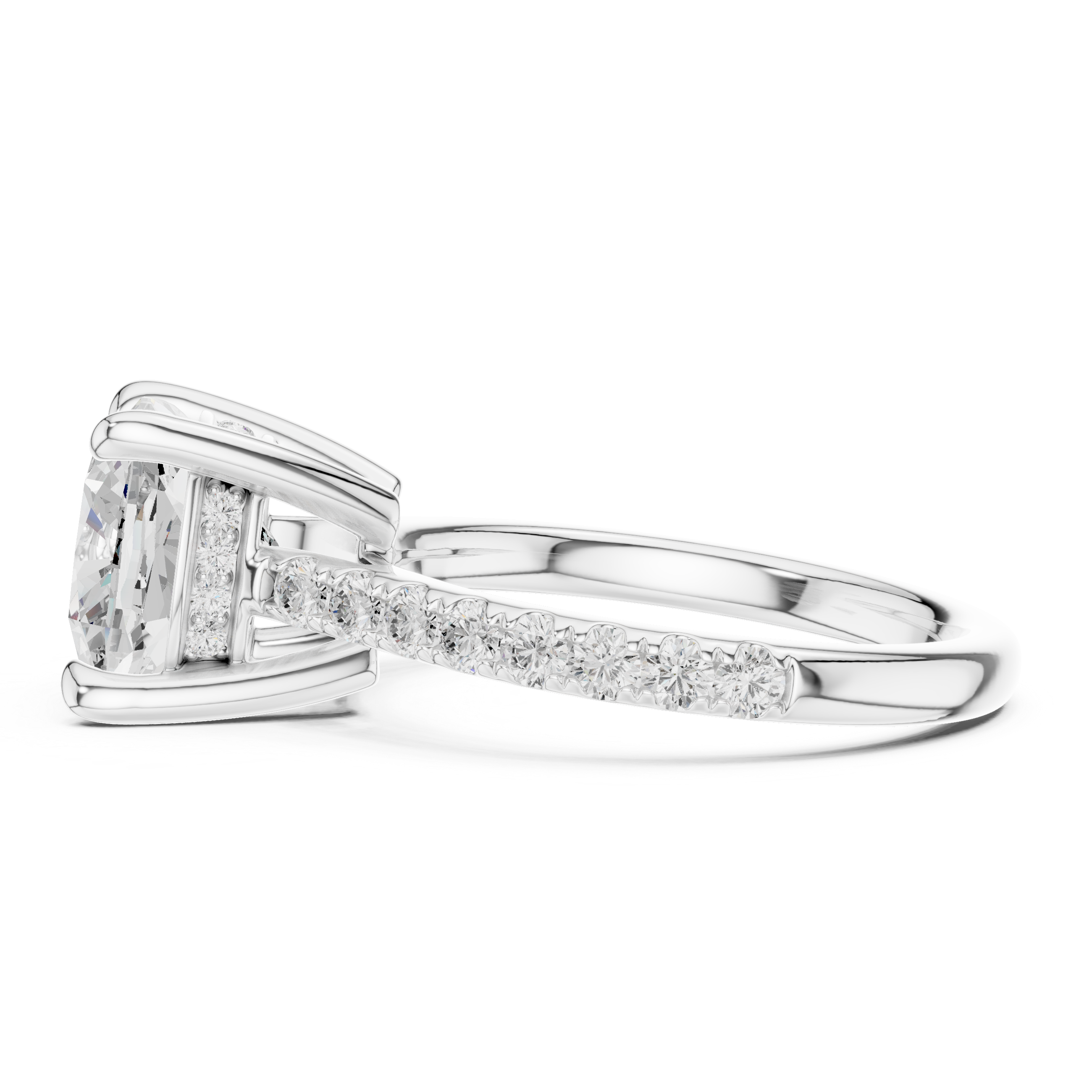Cushion Cut Hidden Halo Cathedral Engagement Ring