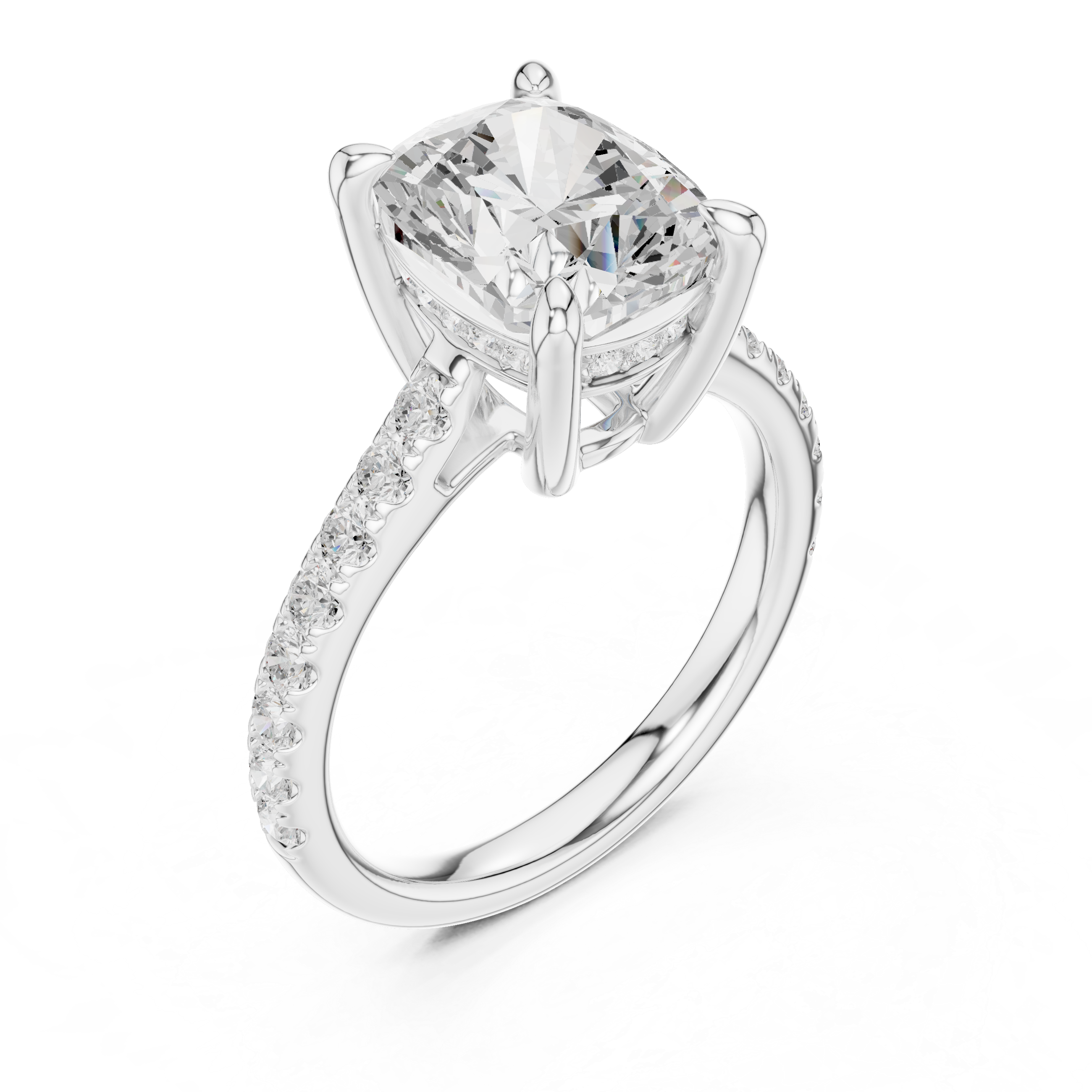 Elongated Cushion Cut Hidden Halo Cathedral Engagement Ring